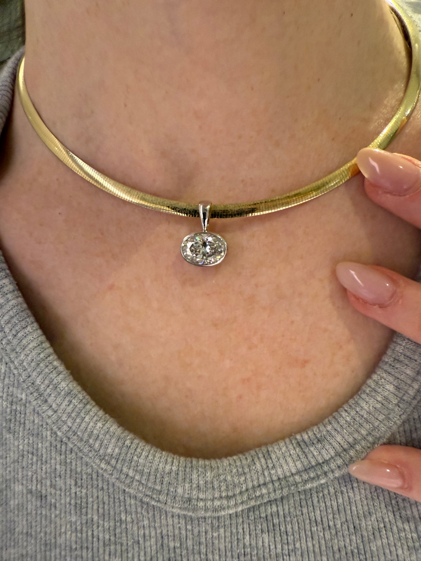 Four Carat Oval Shape Diamond on Omega Chain