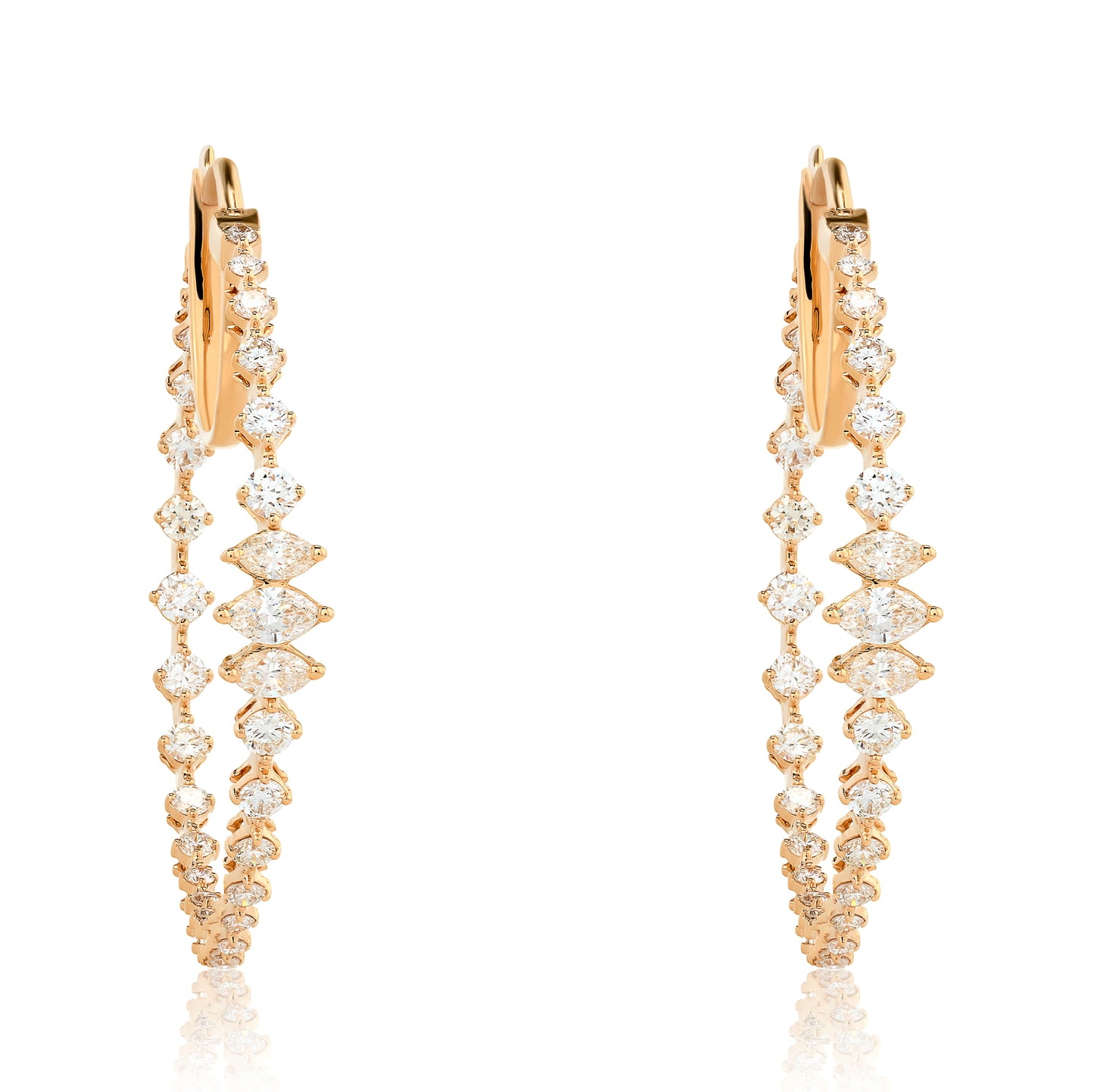Marquise and Round Diamond Hoop Earrings