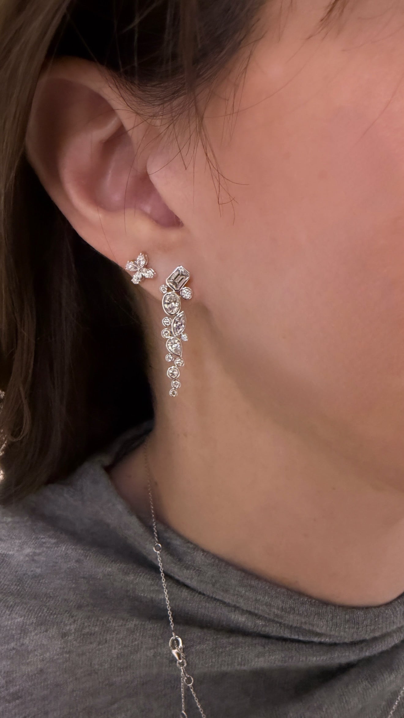 Mix Shape Waterfall Diamond Earrings