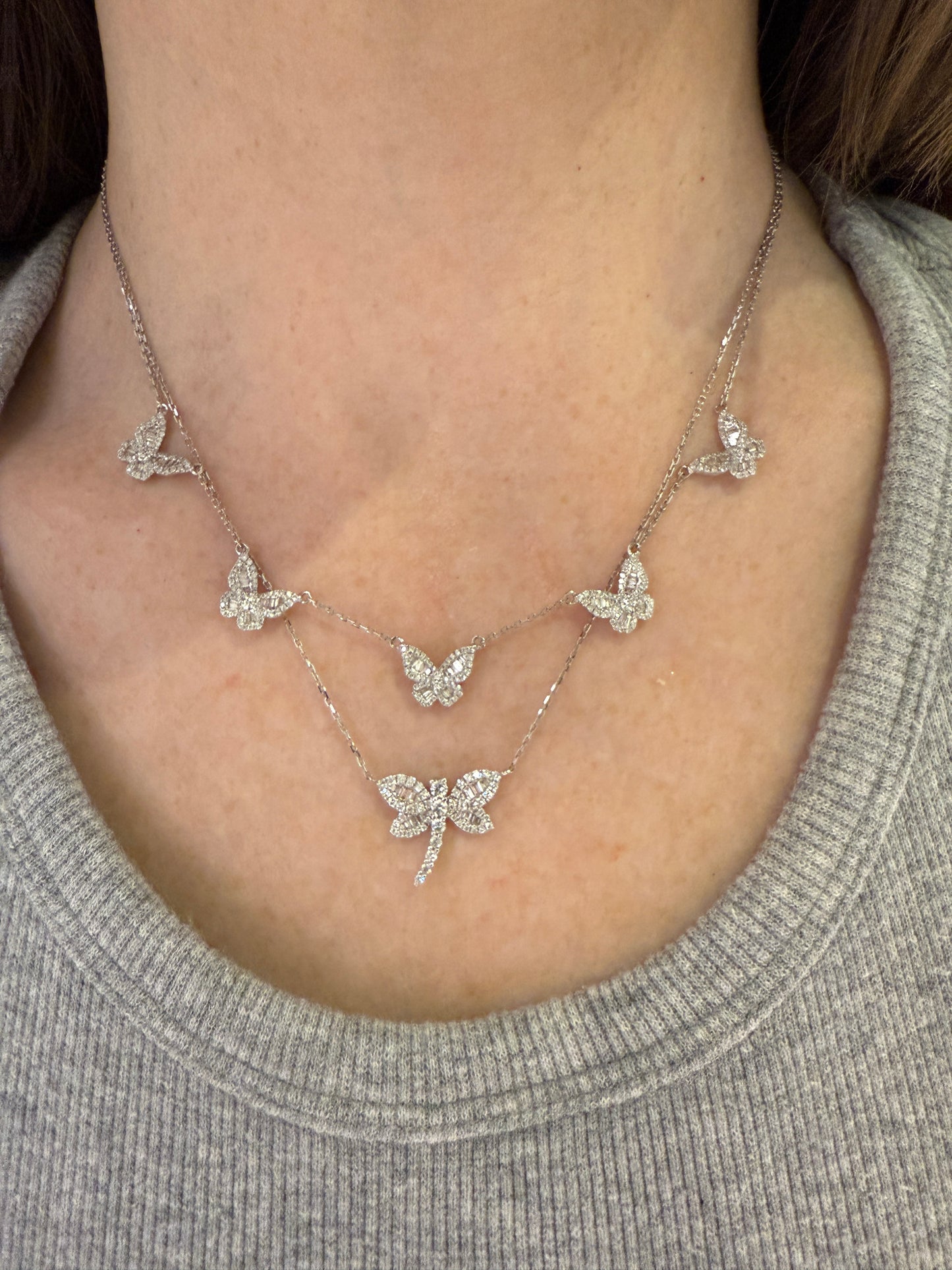 Five Romantic Diamond Butterfly Diamond Necklace in Size 1