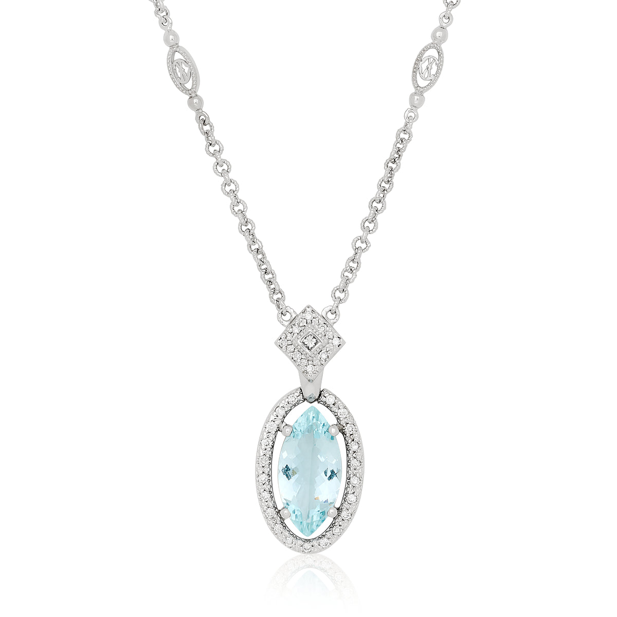 Vintage Marquis Aquamarine and Diamond Pendant