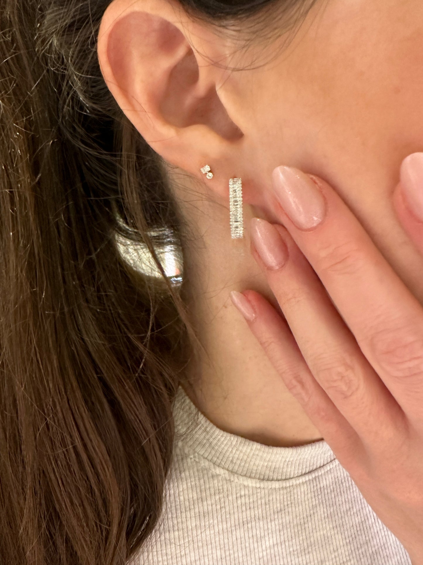 Round and Baguette Rectangular Hoop Earrings