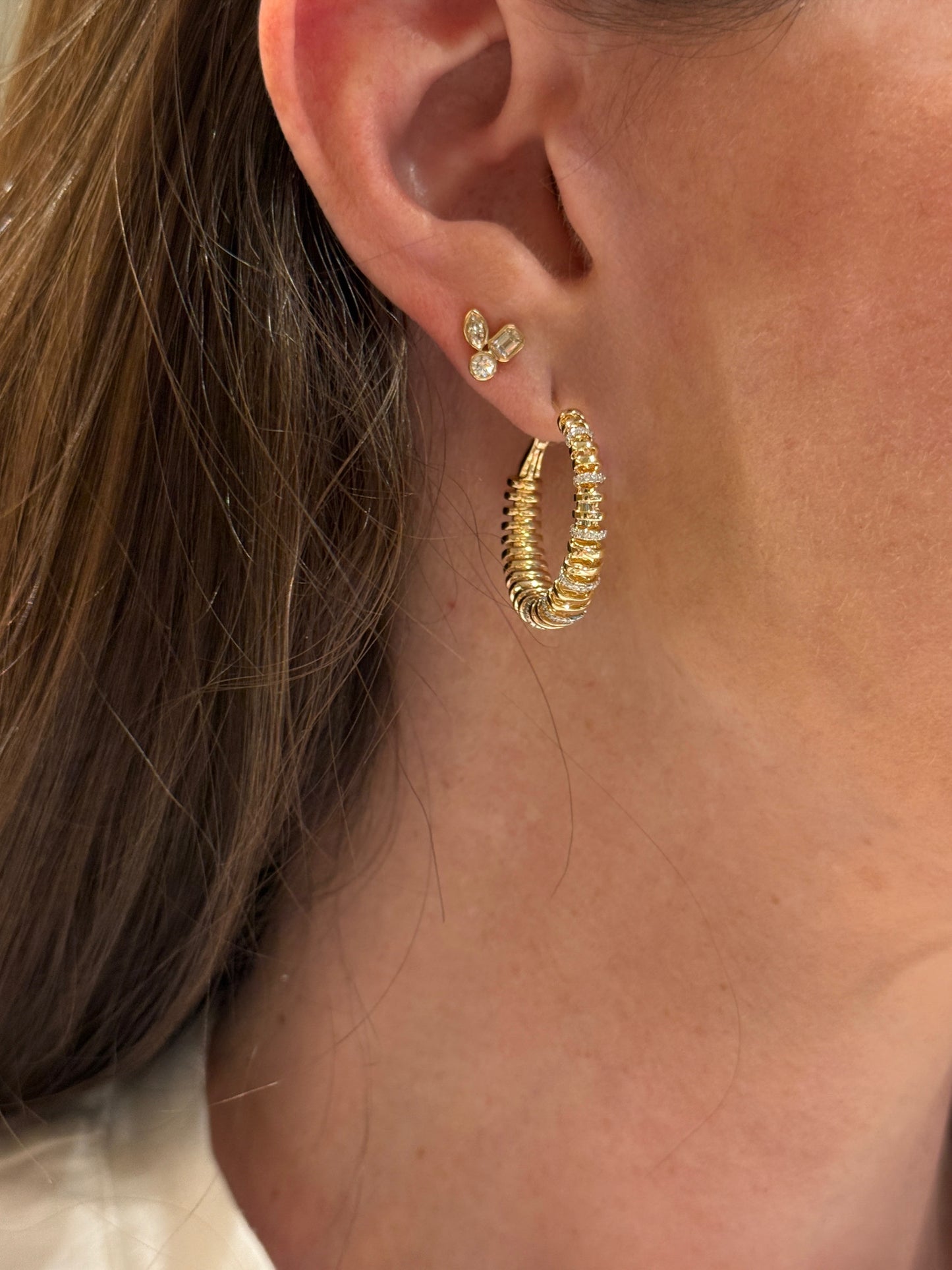 Bezel Set Diamond Mix Cut Stud Earrings