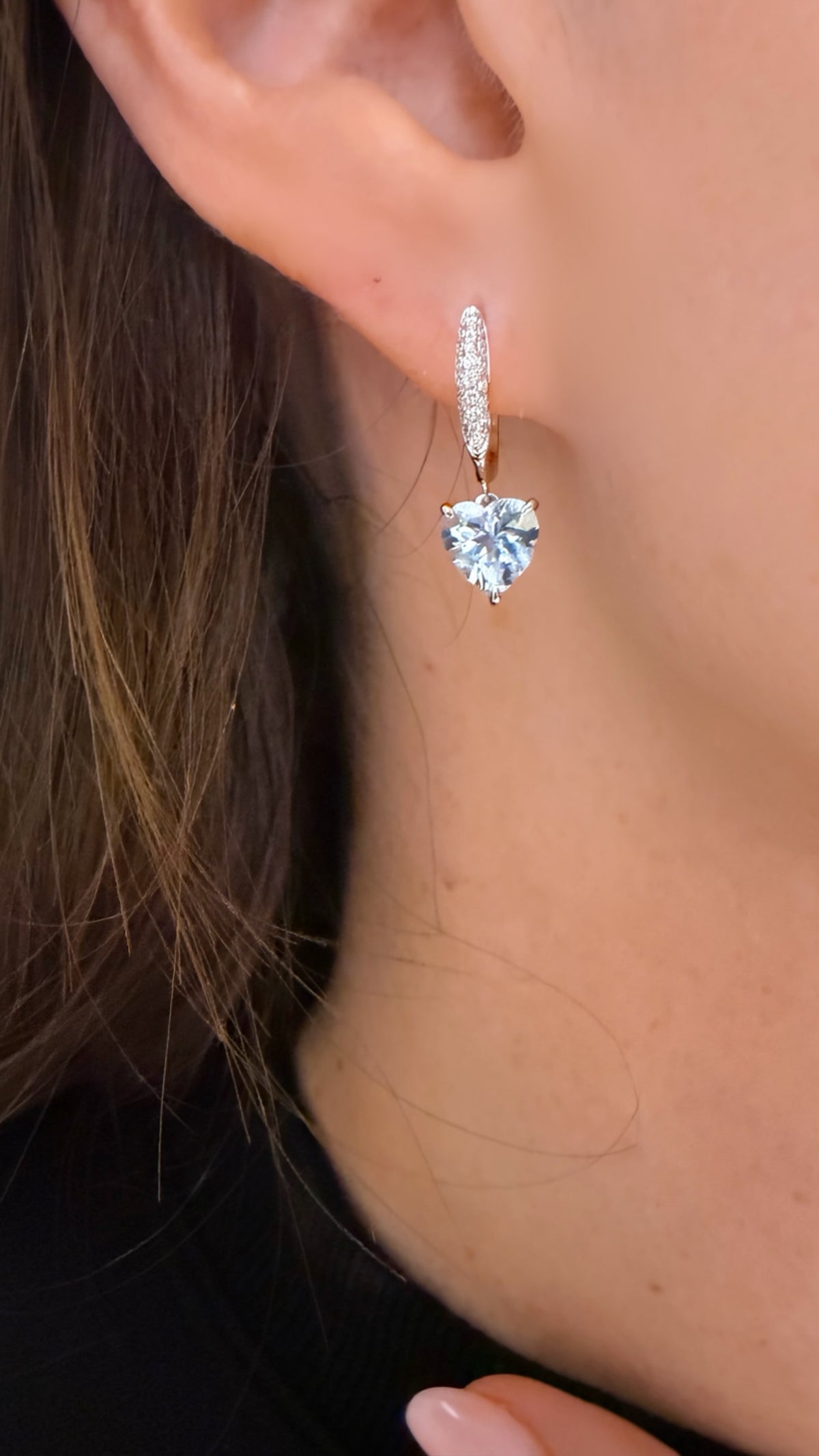 Heart Shape Diamond and Aquamarine Dangle Earrings