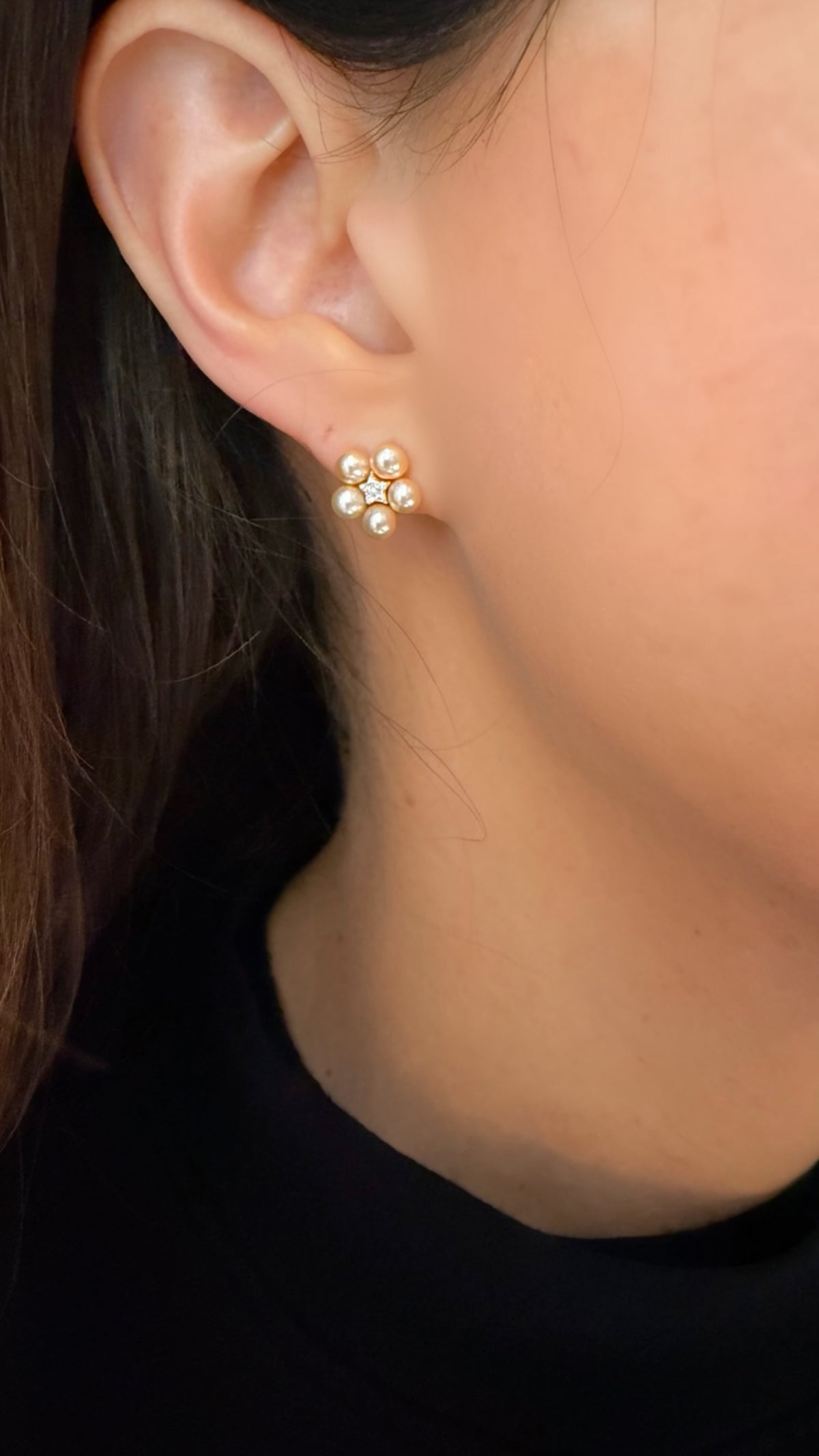 Children’s Pearl and Diamond Flower Stud Earrings