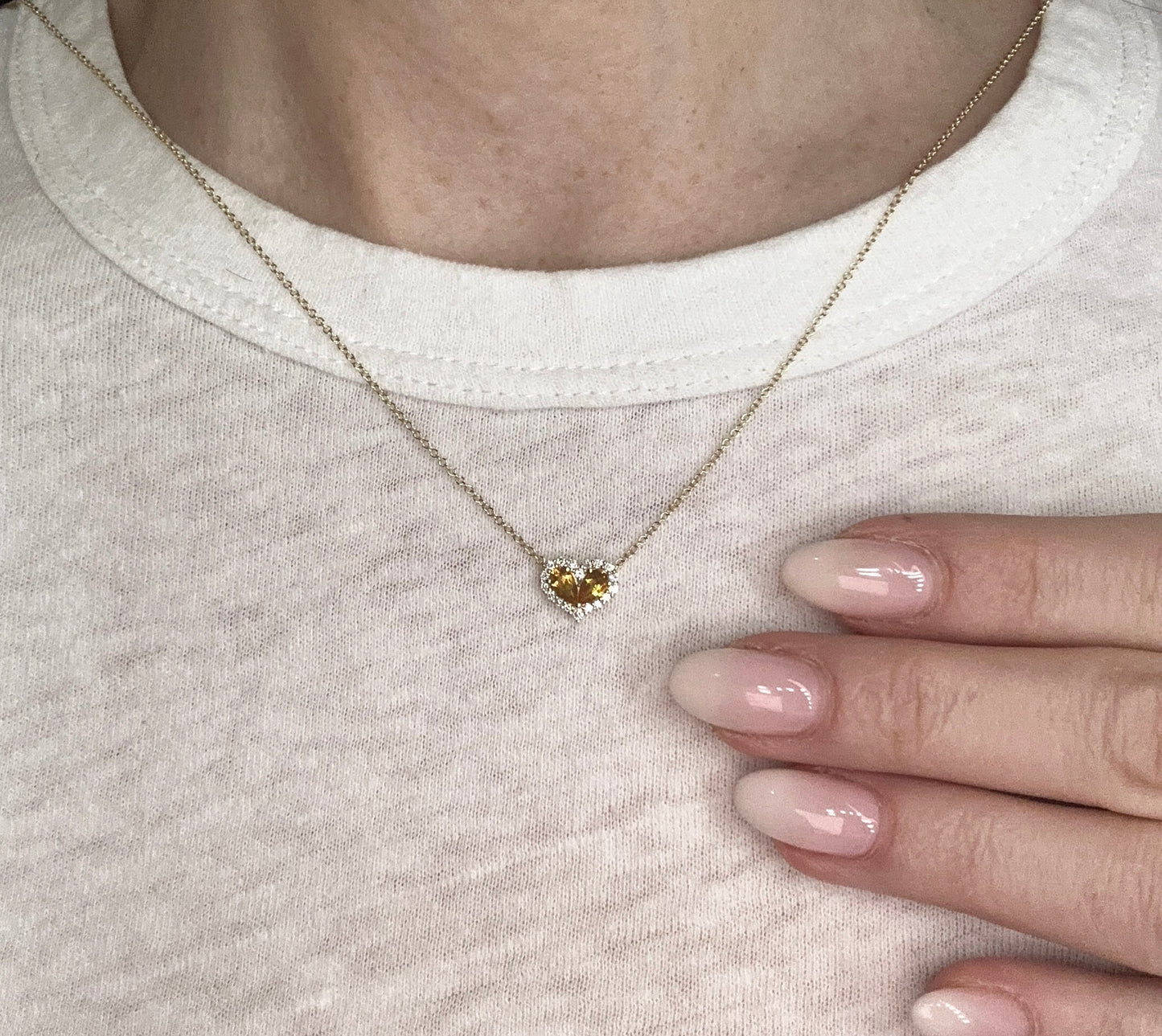 Chubby Citrine and Diamond Heart Pendant - Two