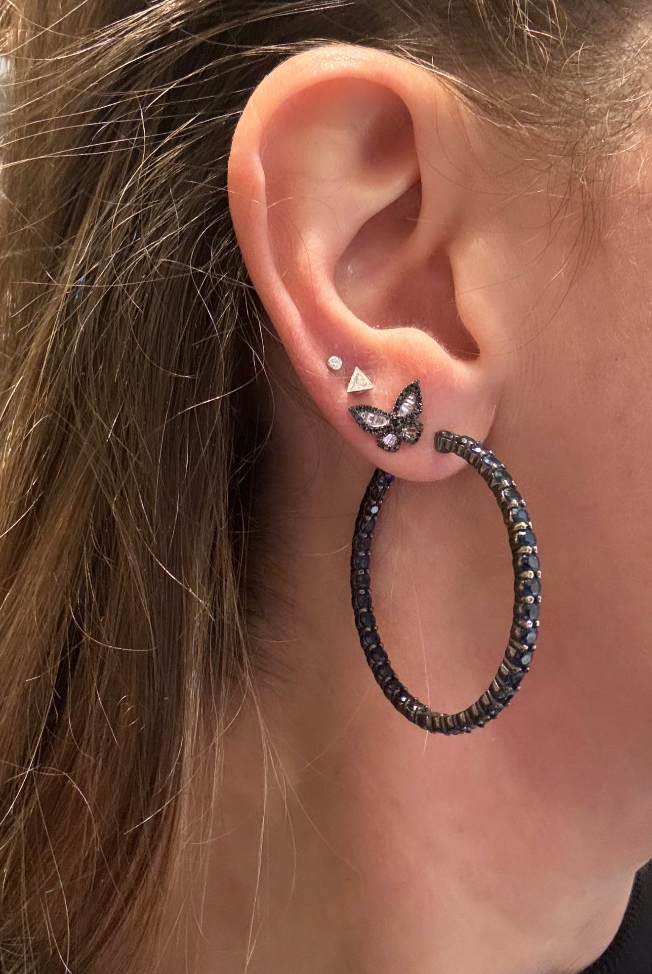 Romantic Black and White Diamond Butterfly Earrings