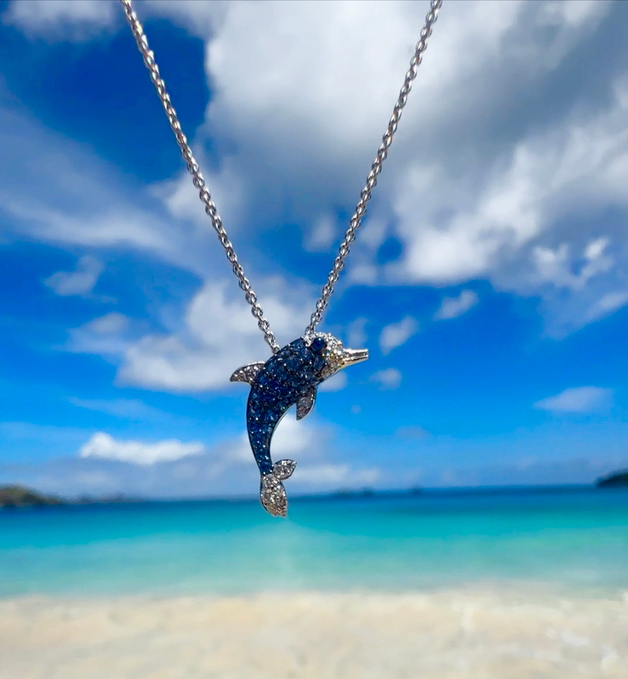 Sapphire and Diamond Dolphin Pendant