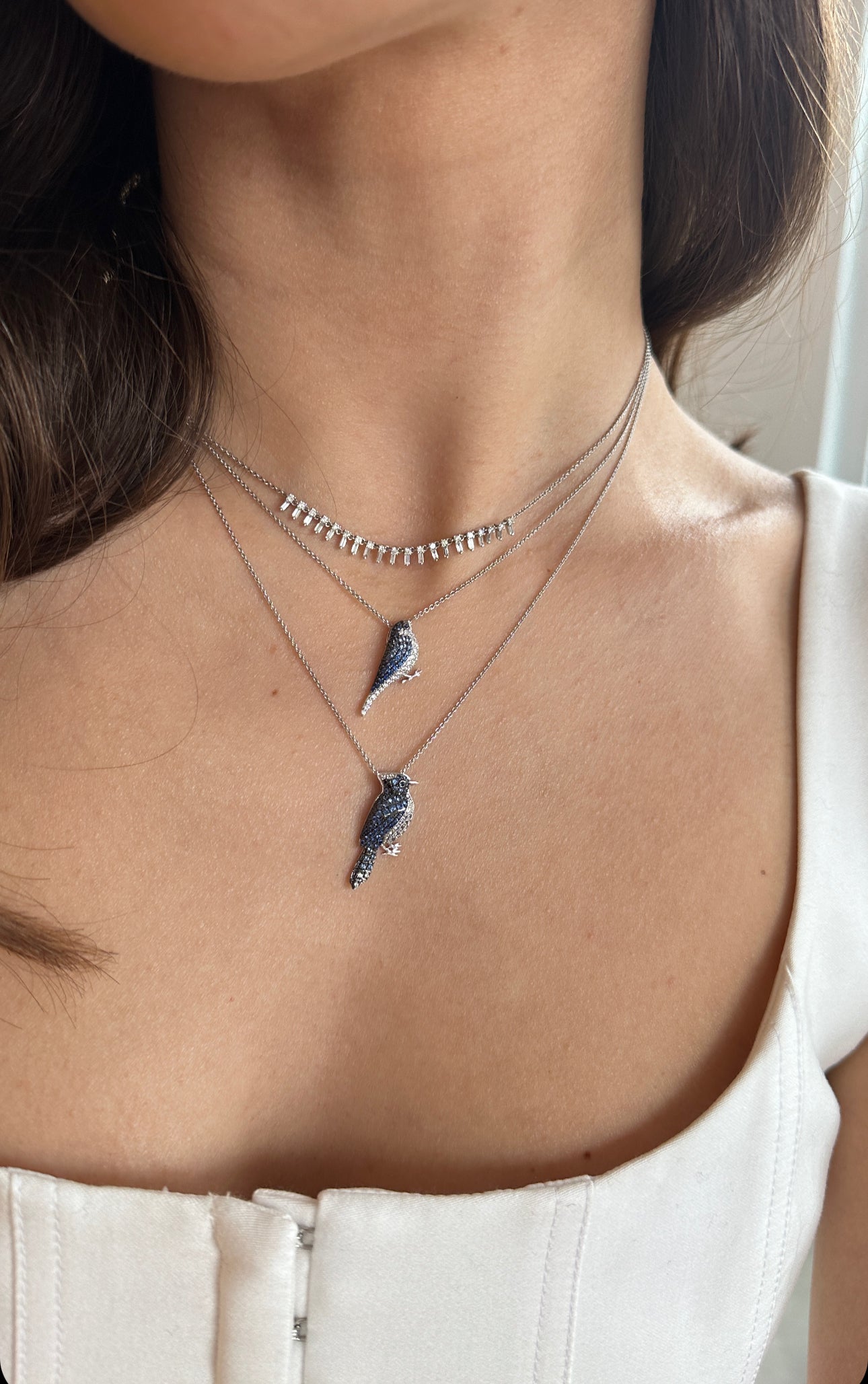 Sapphire Spinel and Diamond Blue Jay Pendant
