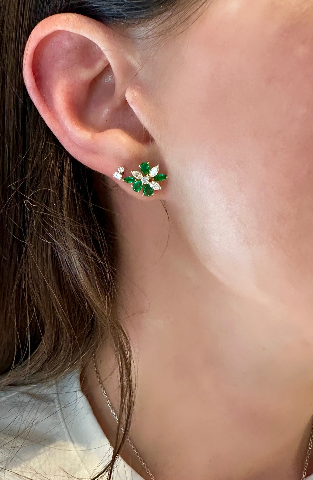 Emerald and Diamond Cluster Earrings