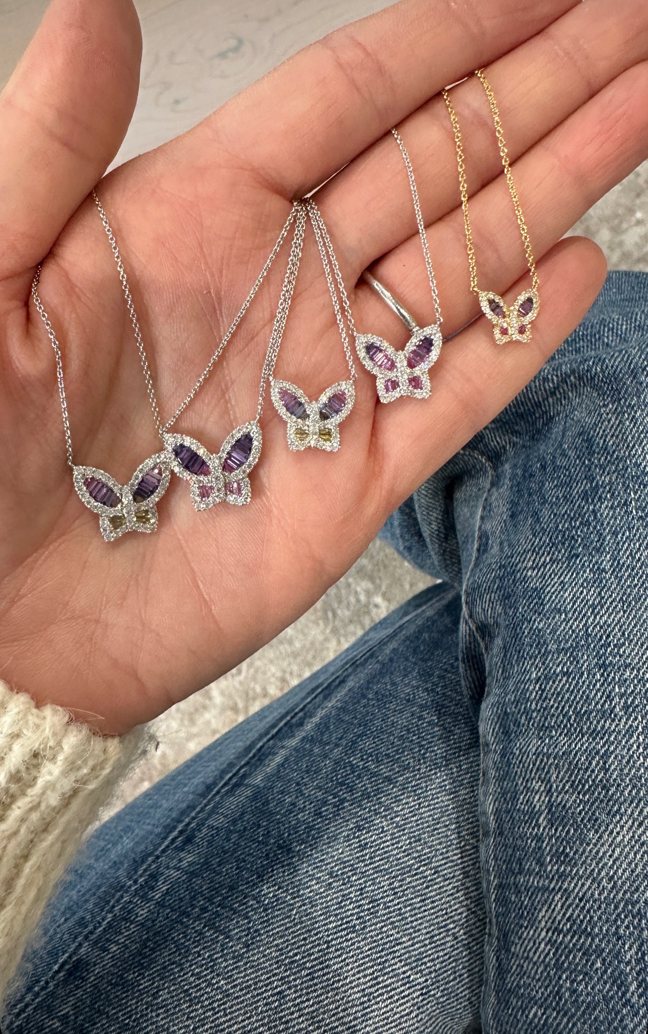 Large Ombre Sapphire and Diamond Butterfly Pendant