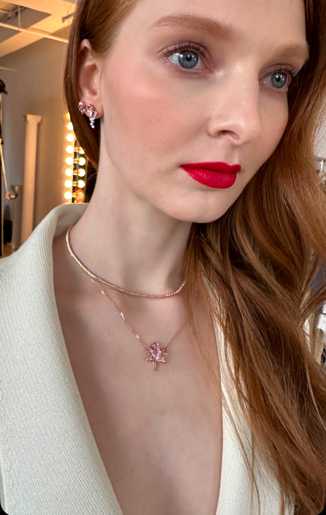 Pink Sapphire and Champagne Diamond Maple Leaf Pendant