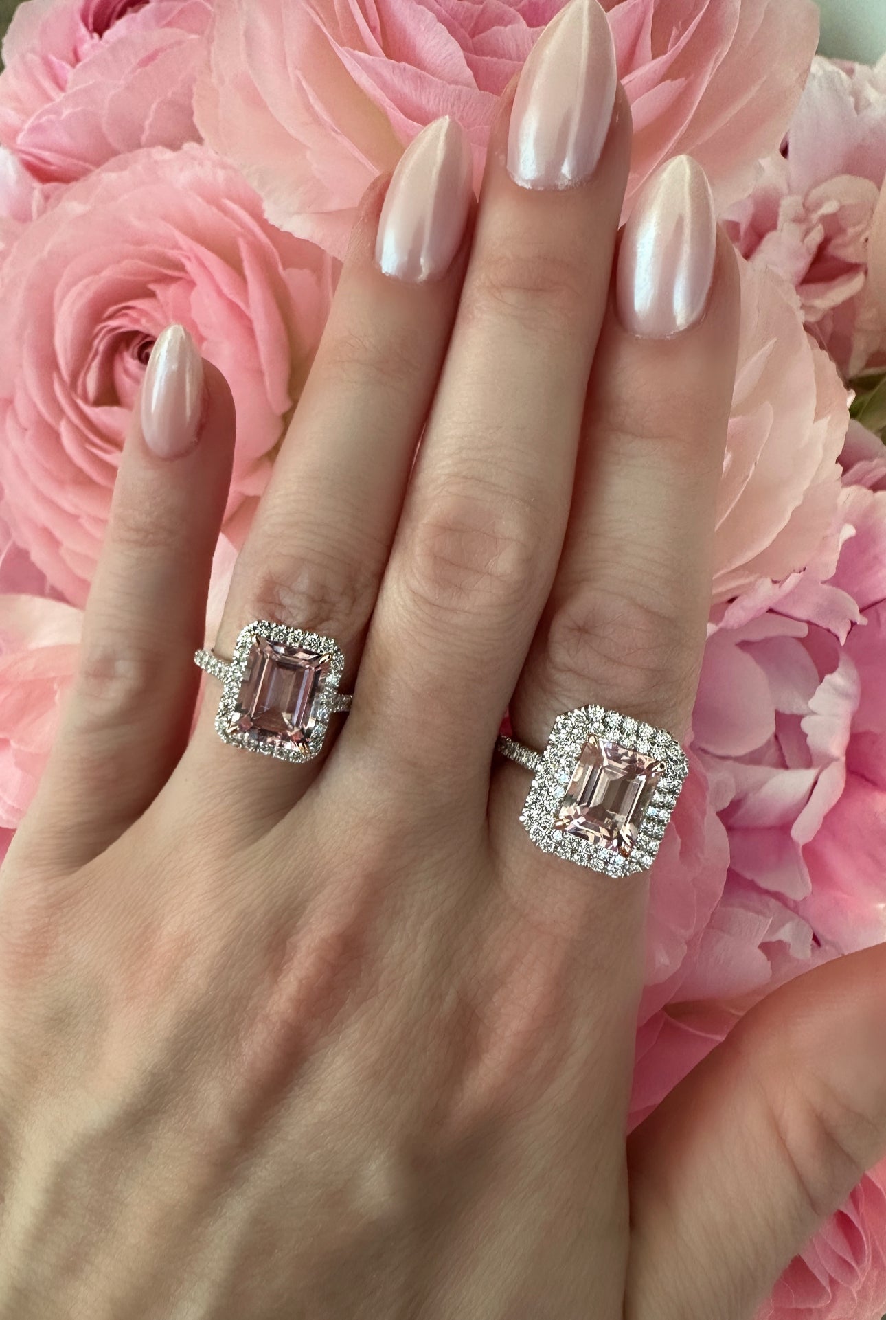 Single Diamond Halo Morganite Ring