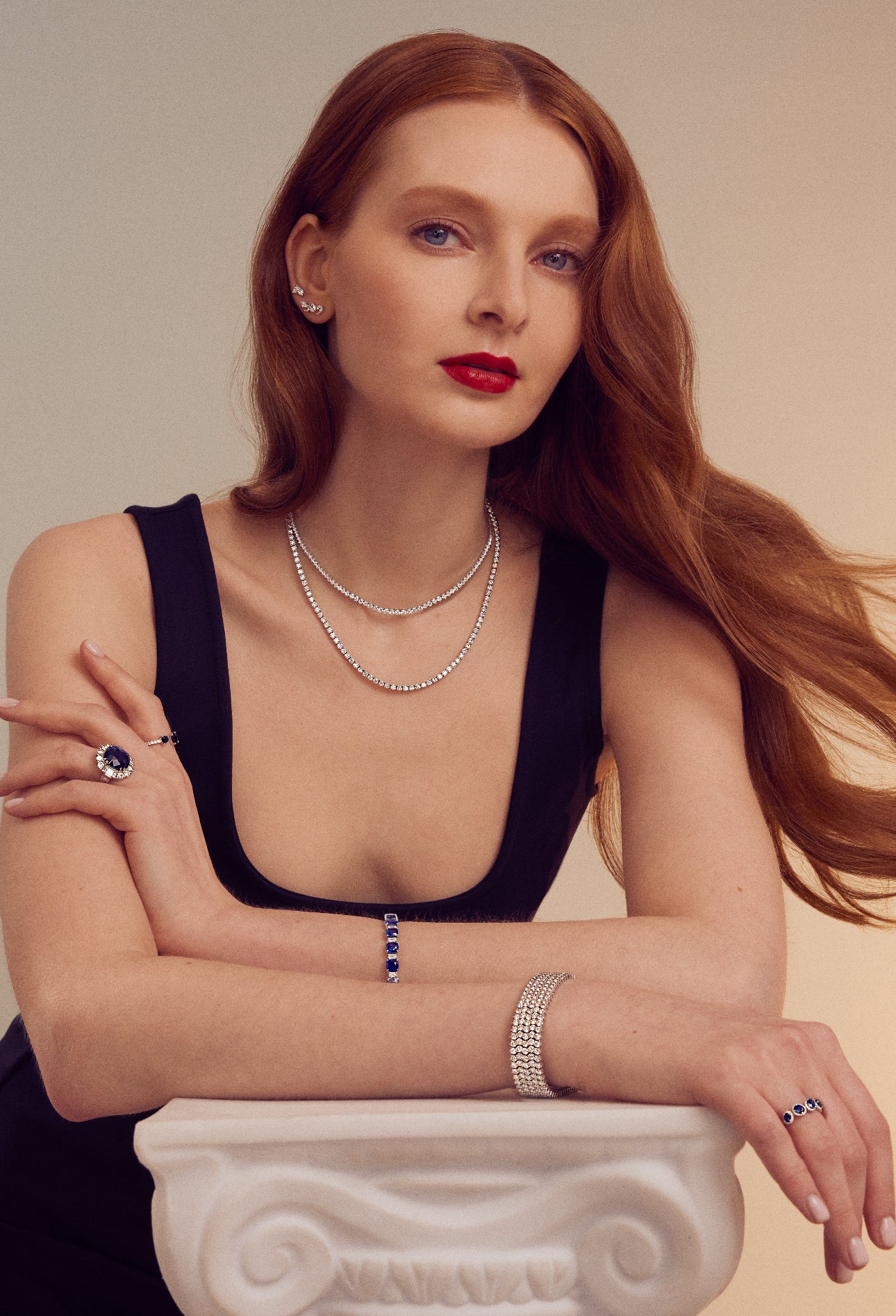 Sapphire and Diamond Oval Shape Tilted Ring