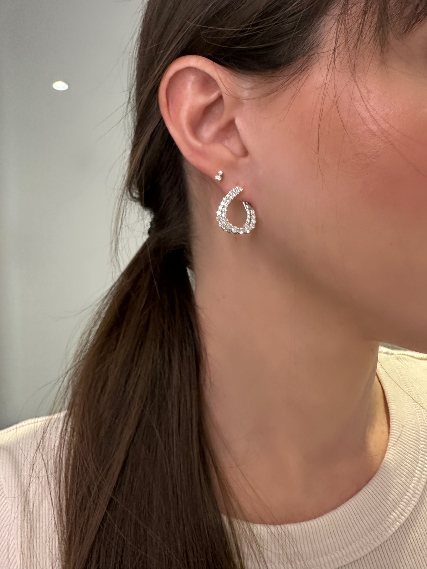 Small Double Row Curve Diamond Earrings