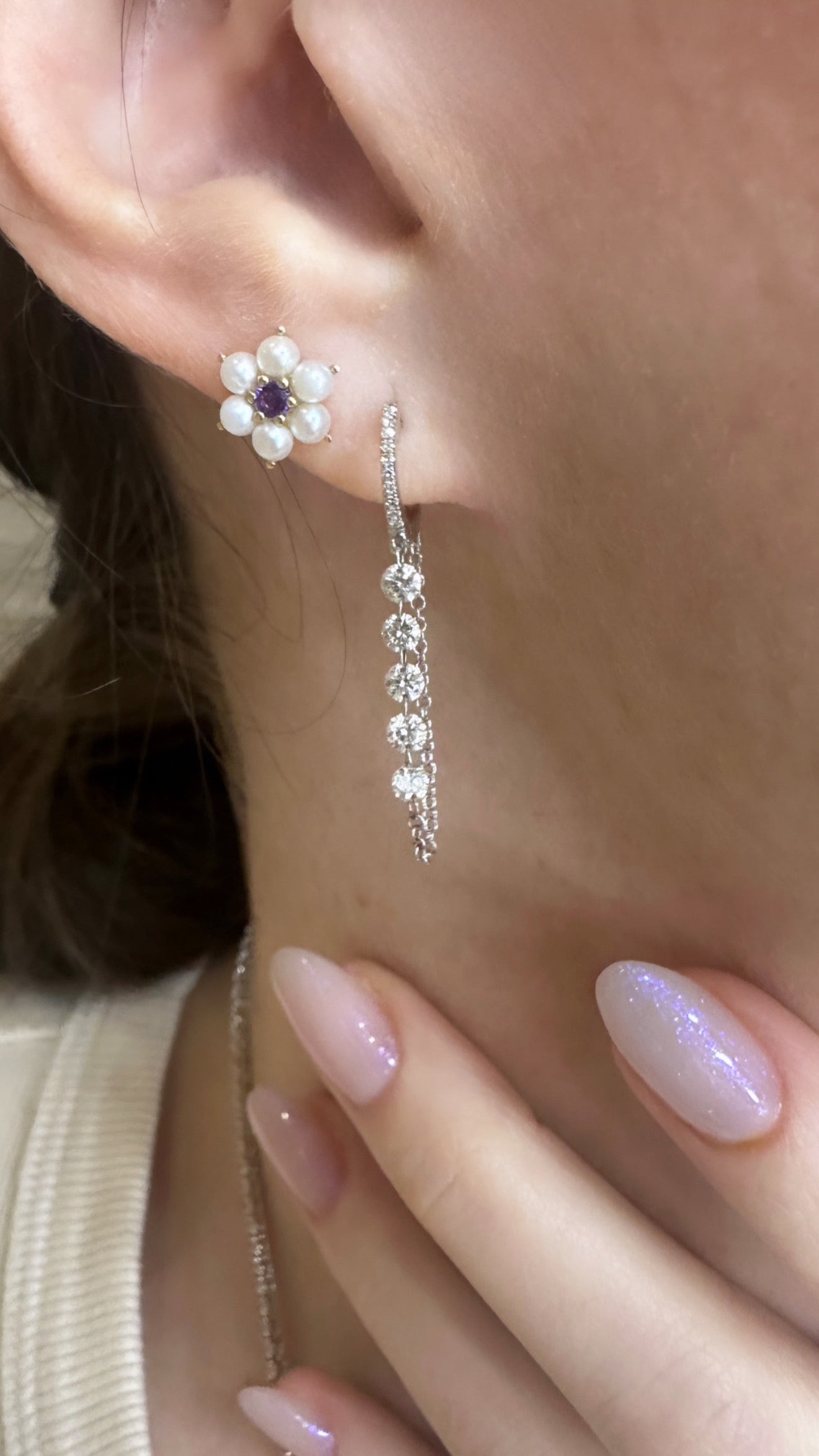 Amethyst and Pearl Cluster Earrings