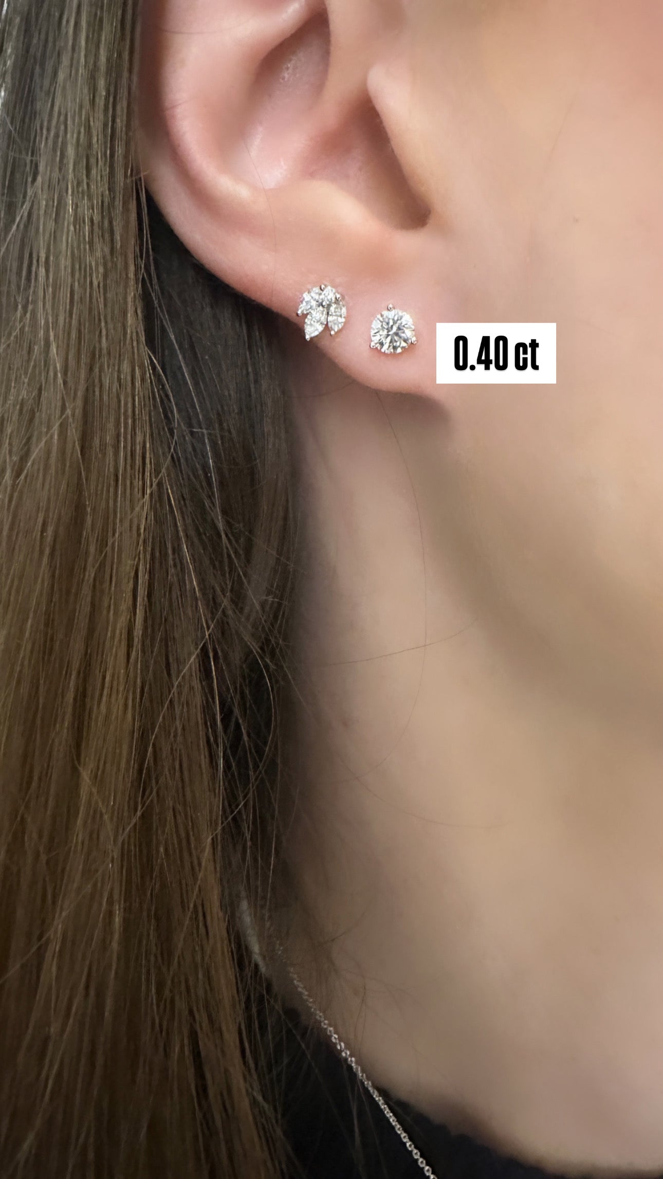 Round Shape Diamond Flat Back Stud Earring