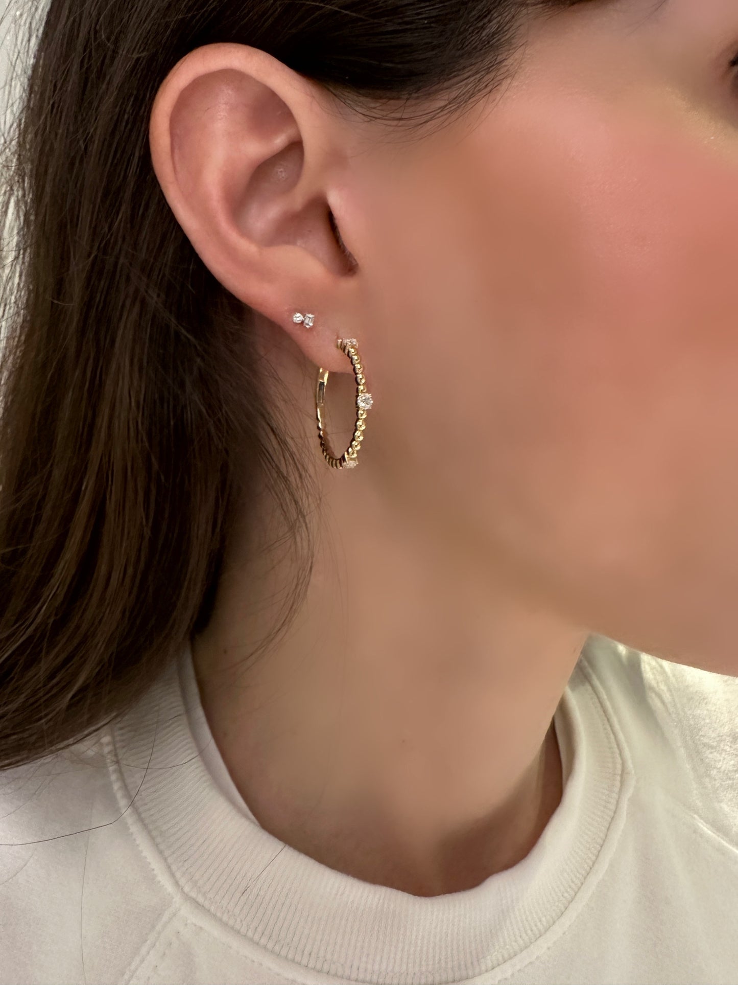 Beaded Diamond Hoop Earrings