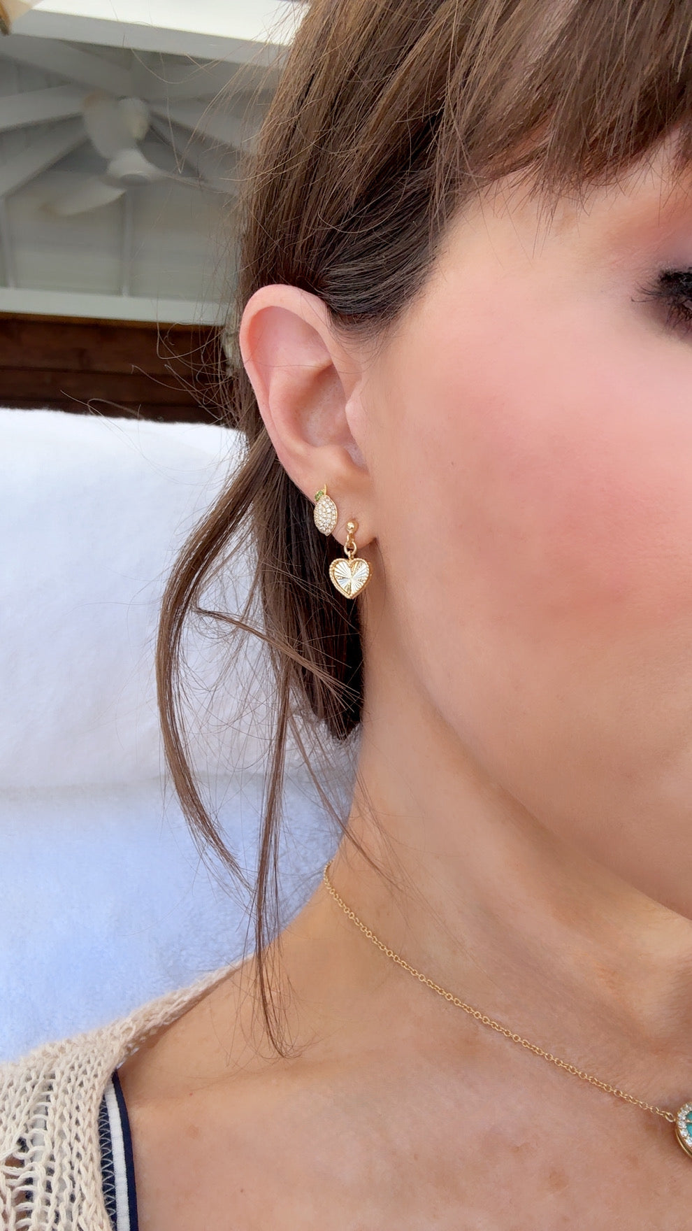 Fluted Yellow Gold Heart Dangle Earrings