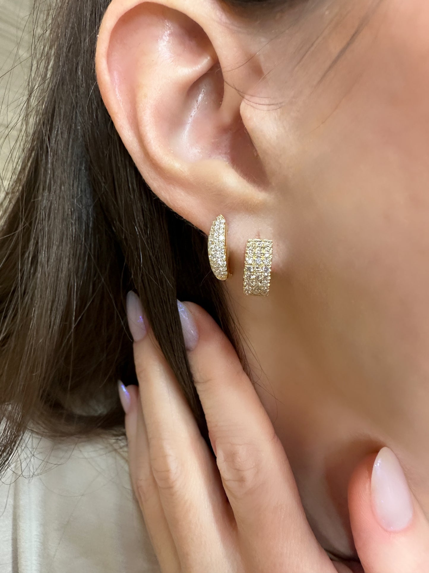 Elongated Pave Diamond Huggie Earrings