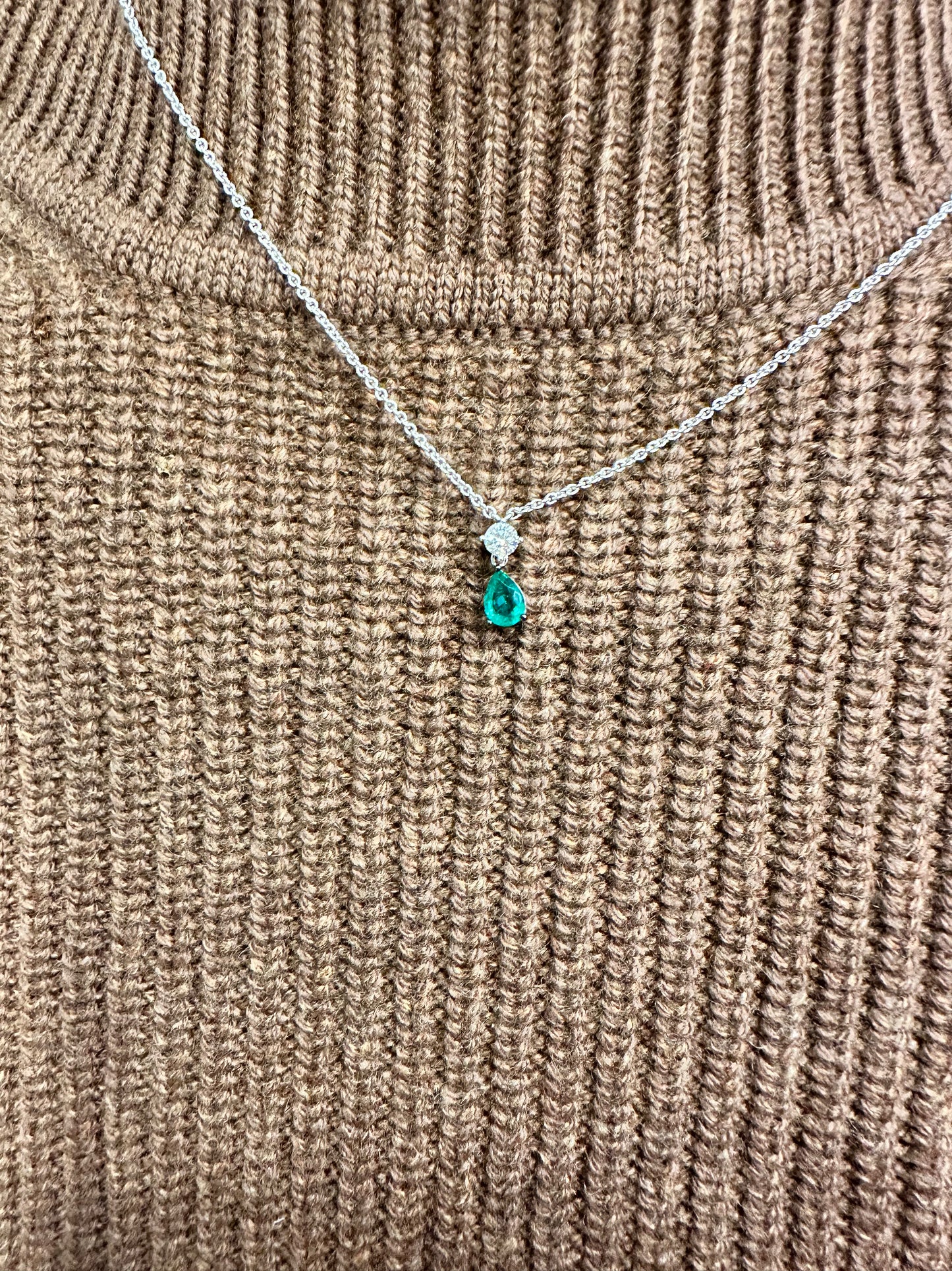 Pear Shape Green Emerald and diamond drop pendant