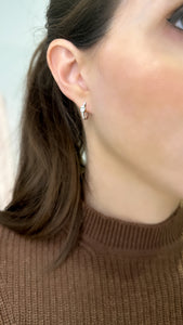 Round and Baguette Diamond Mini Hoop Earrings