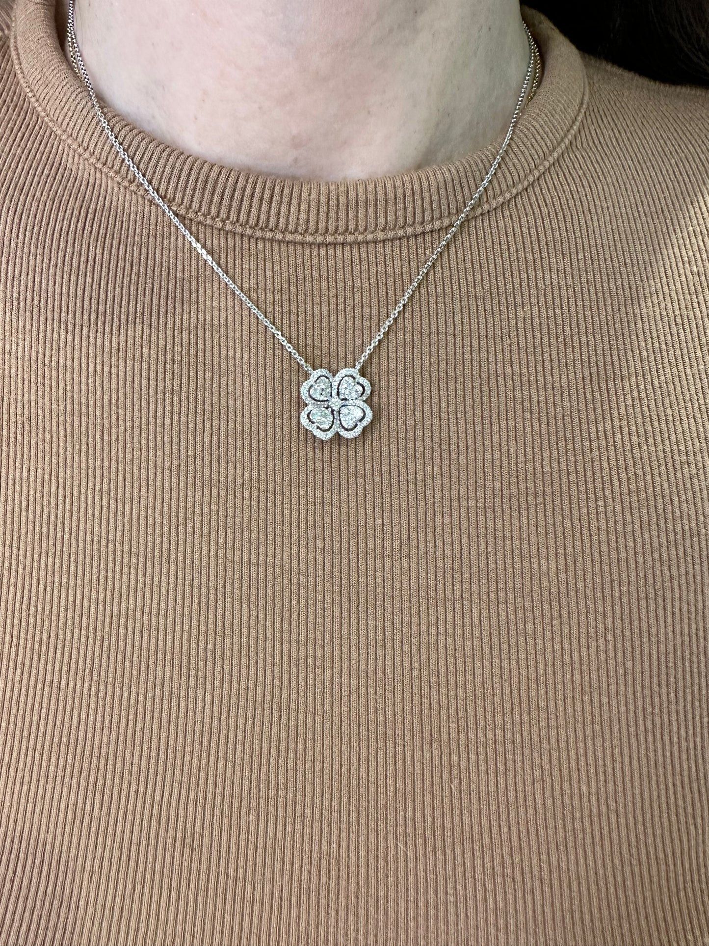 Diamond Heart and Clover Pendant