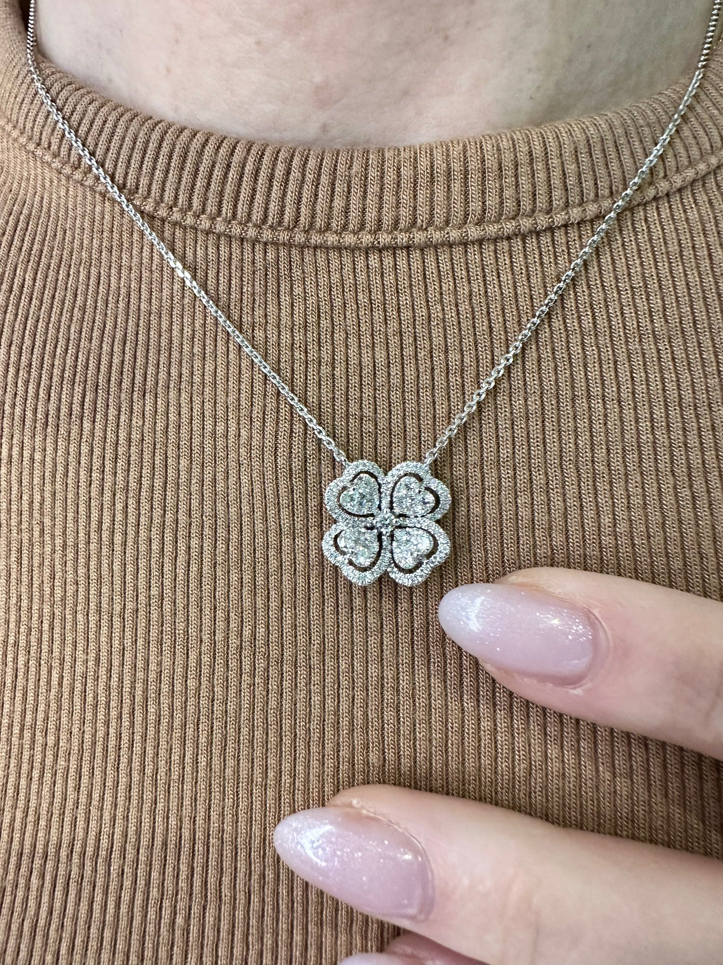 Diamond Heart and Clover Pendant