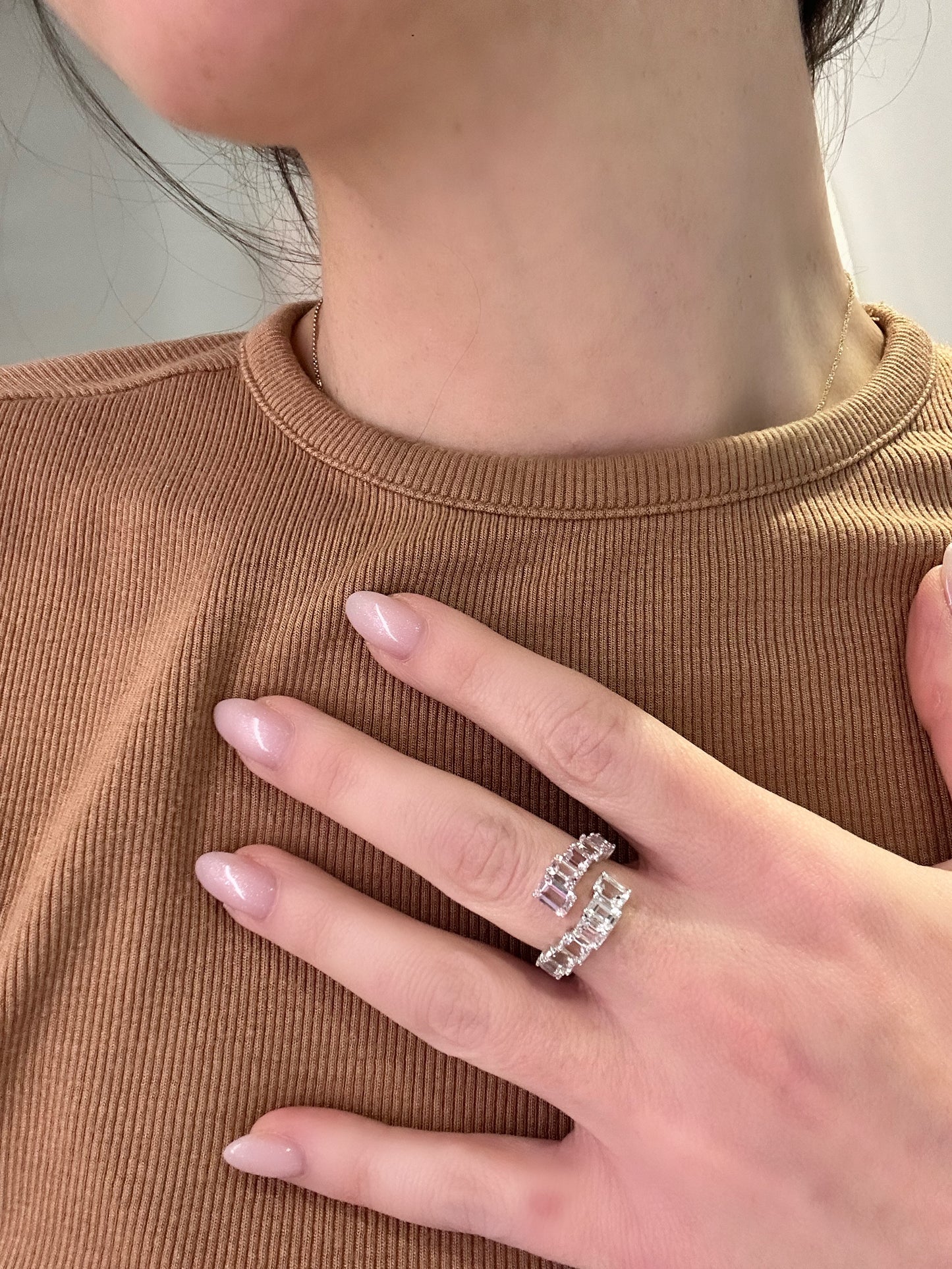 Pink Morganite and White Topaz Bypass Ring