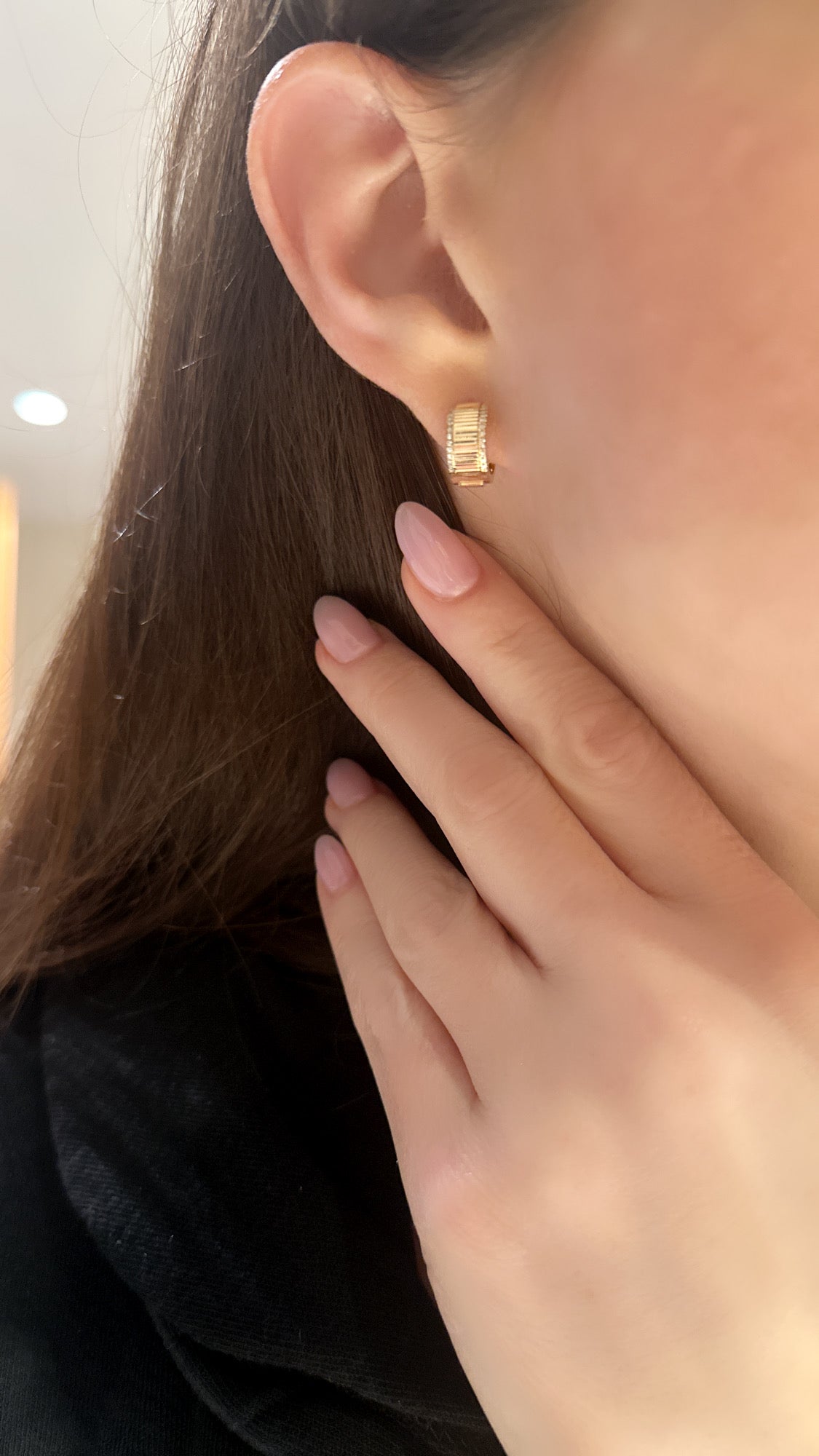 Fluted Style Diamond Hoop Earrings in Gold