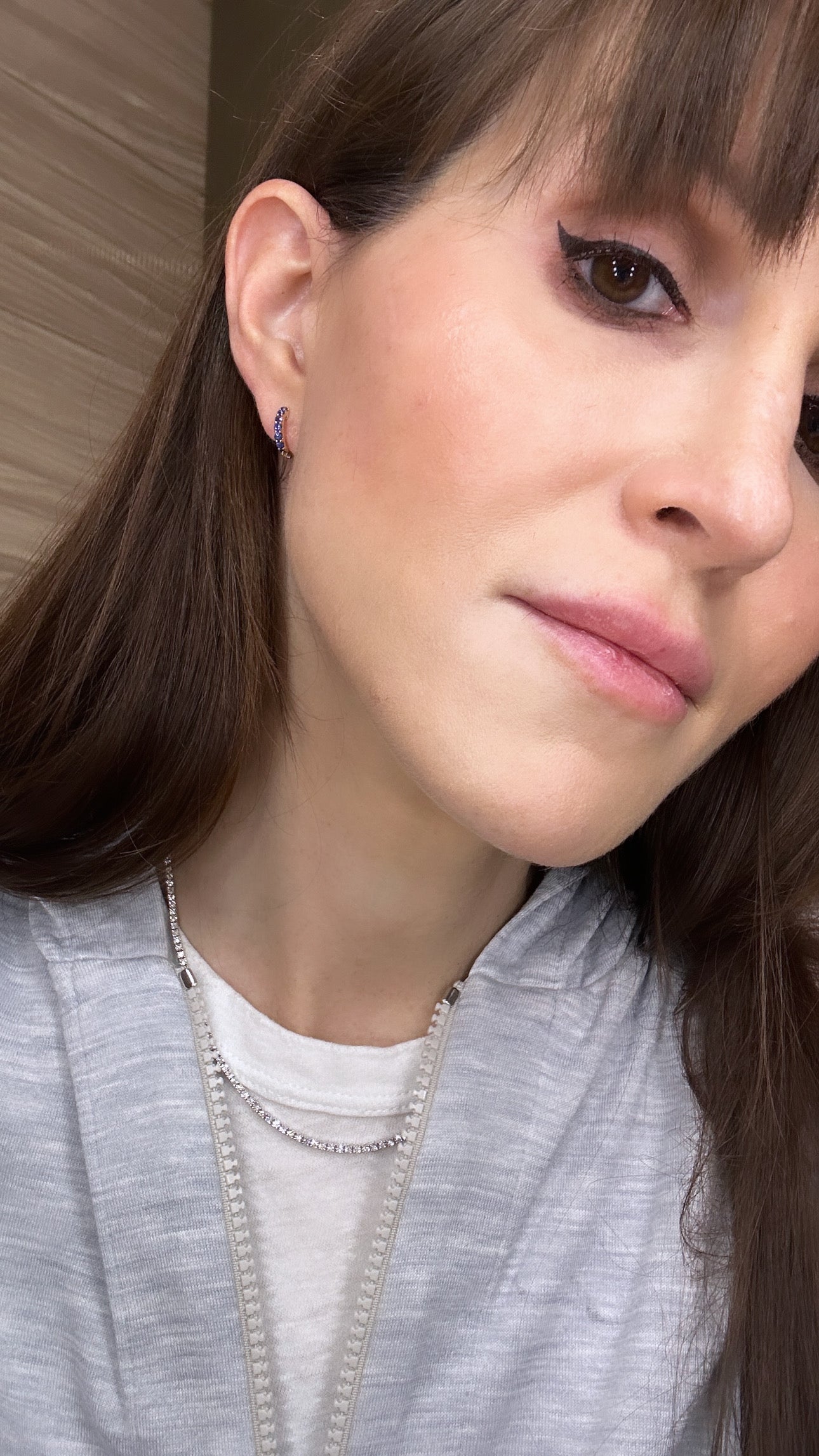 Half Sapphire and Diamond Petite Hoop Earrings - Two