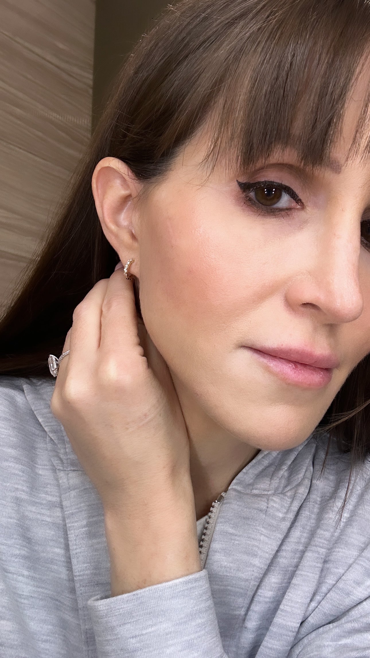 Half Sapphire and Diamond Petite Hoop Earrings - Three