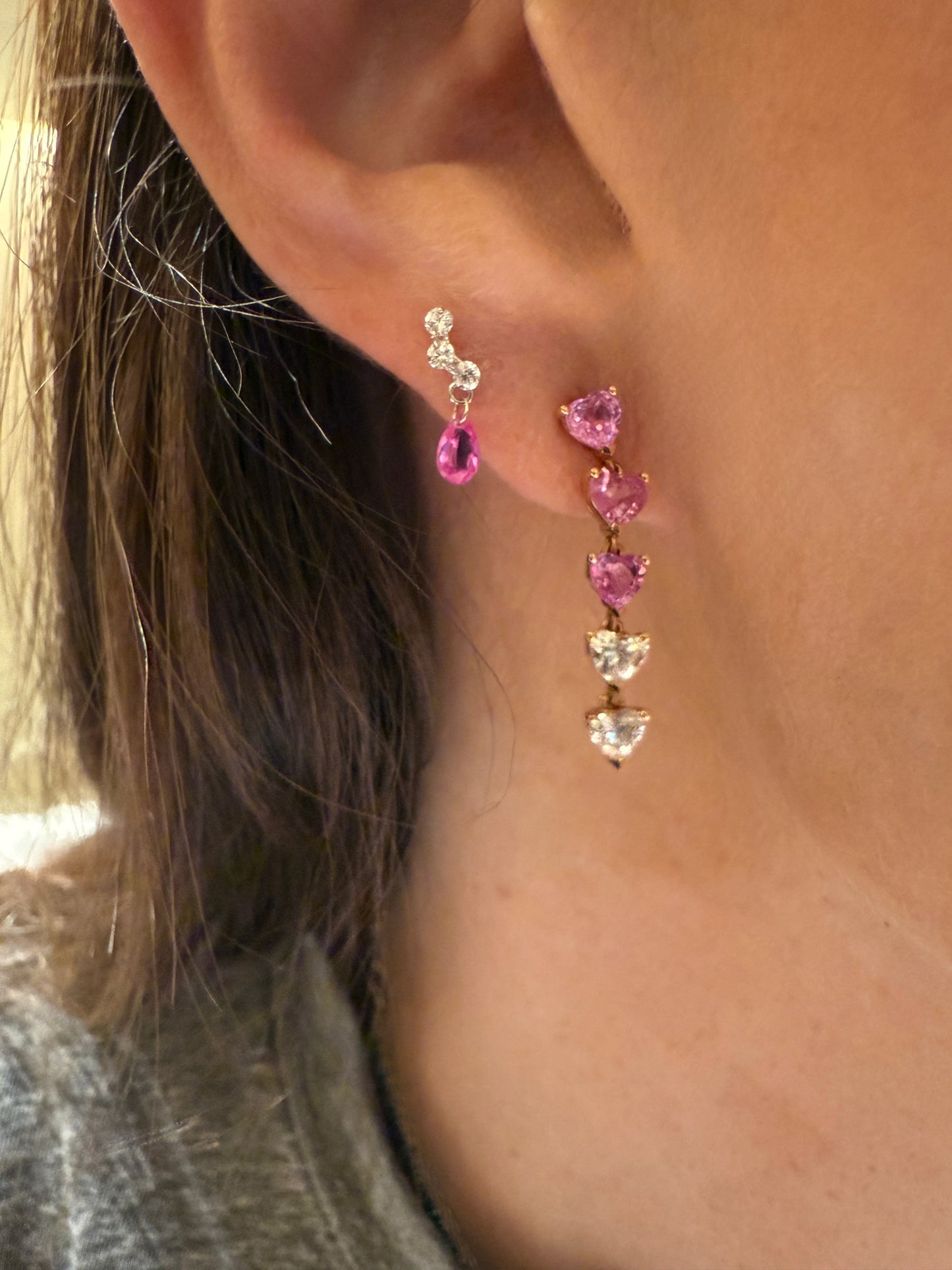 Curved Diamond and Pink Sapphire Earrings