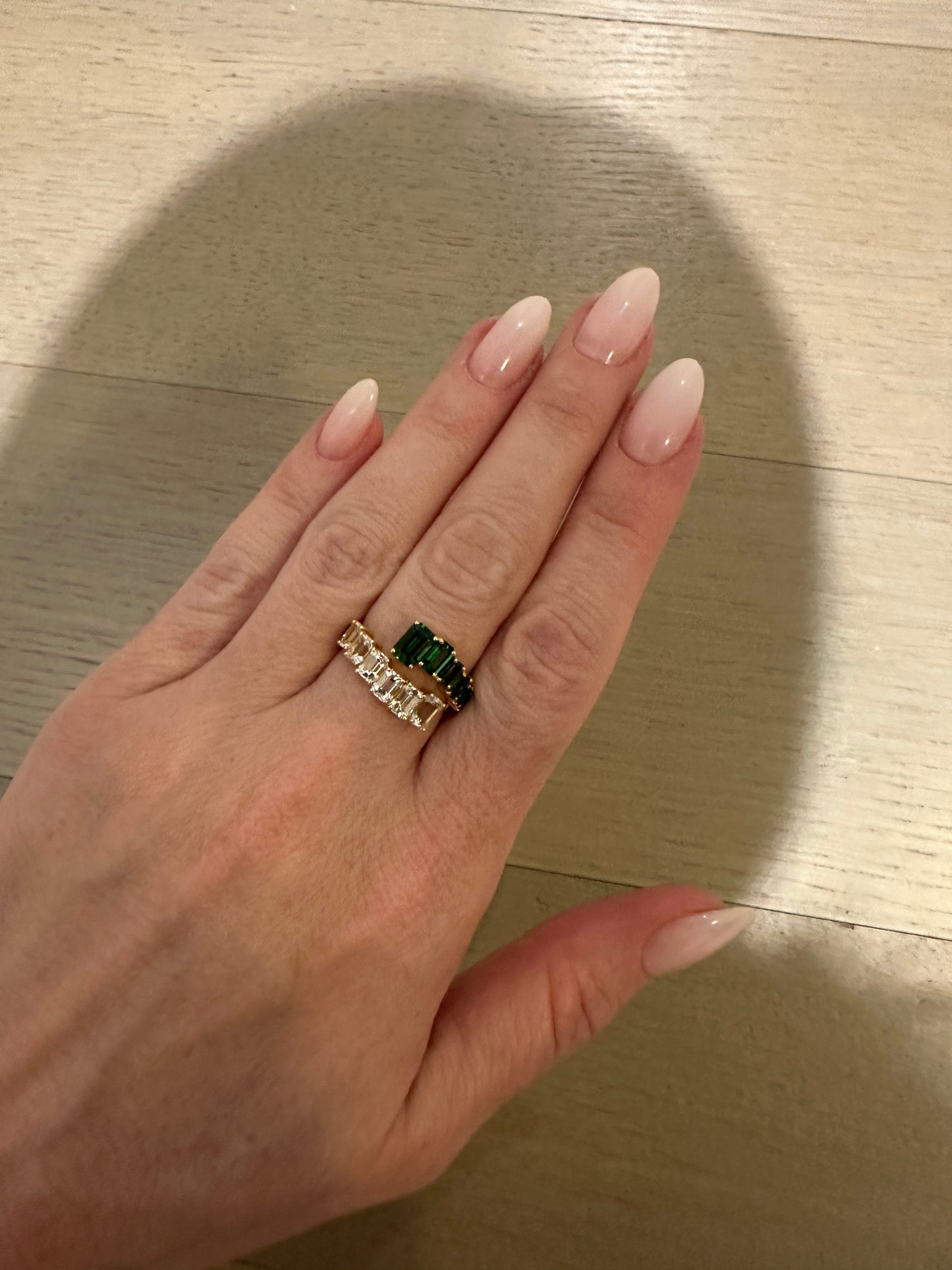 Tsavorite and White Topaz Bypass Ring - Four