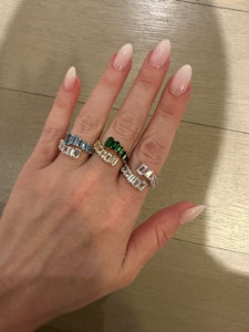 Emerald Cut Aquamarine and White Topaz Bypass Ring