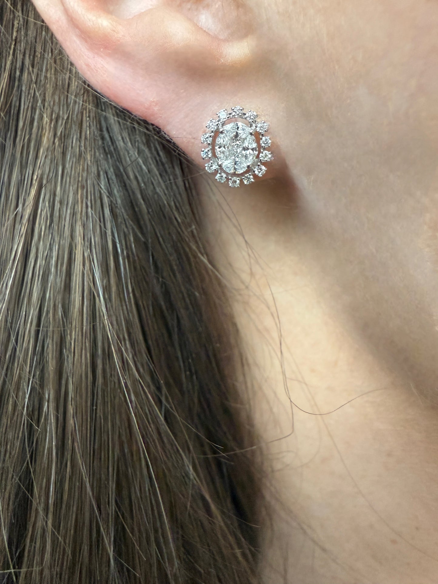 Diamond Oval Shape Cluster Earrings