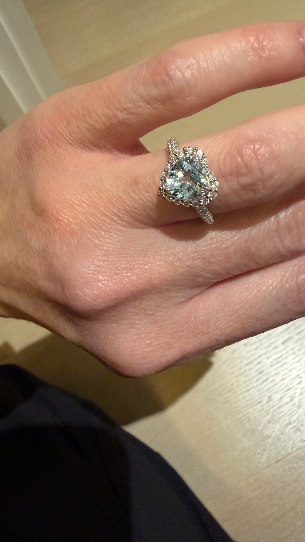Aquamarine and Diamond Heart Ring