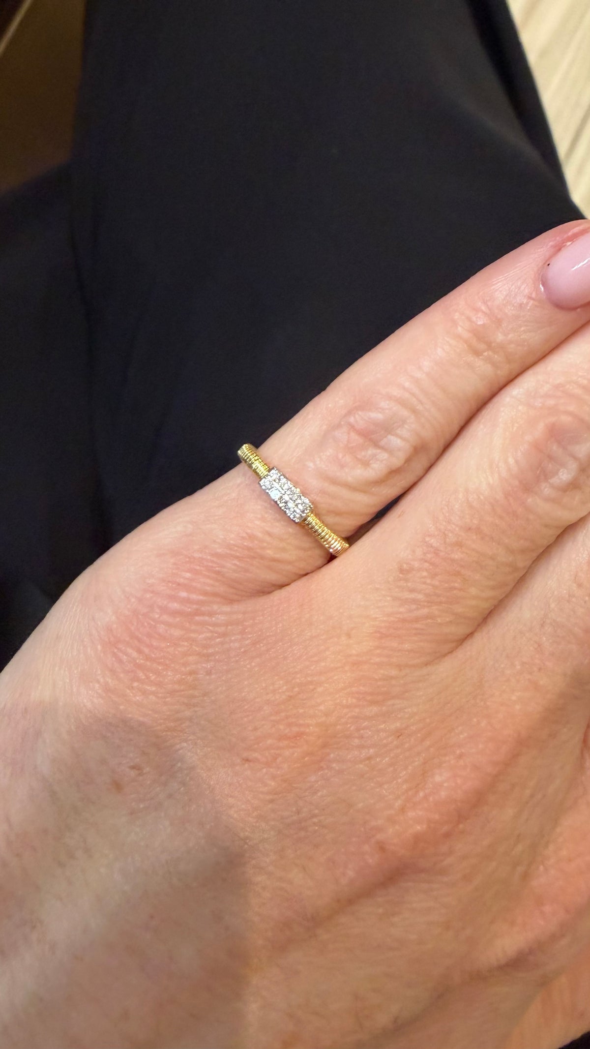 Fluted Gold and Diamond Pinky Ring