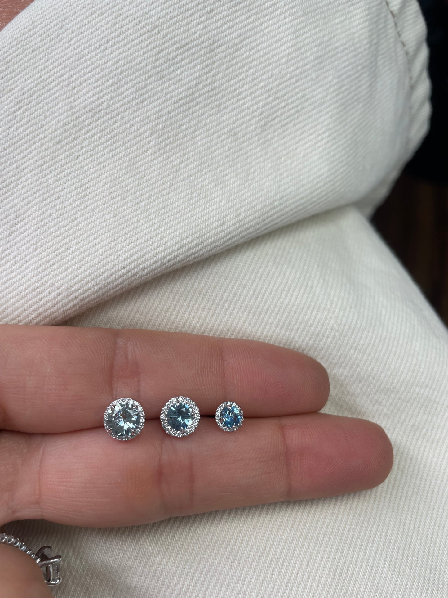 Aquamarine and Diamond Halo Studs in Large