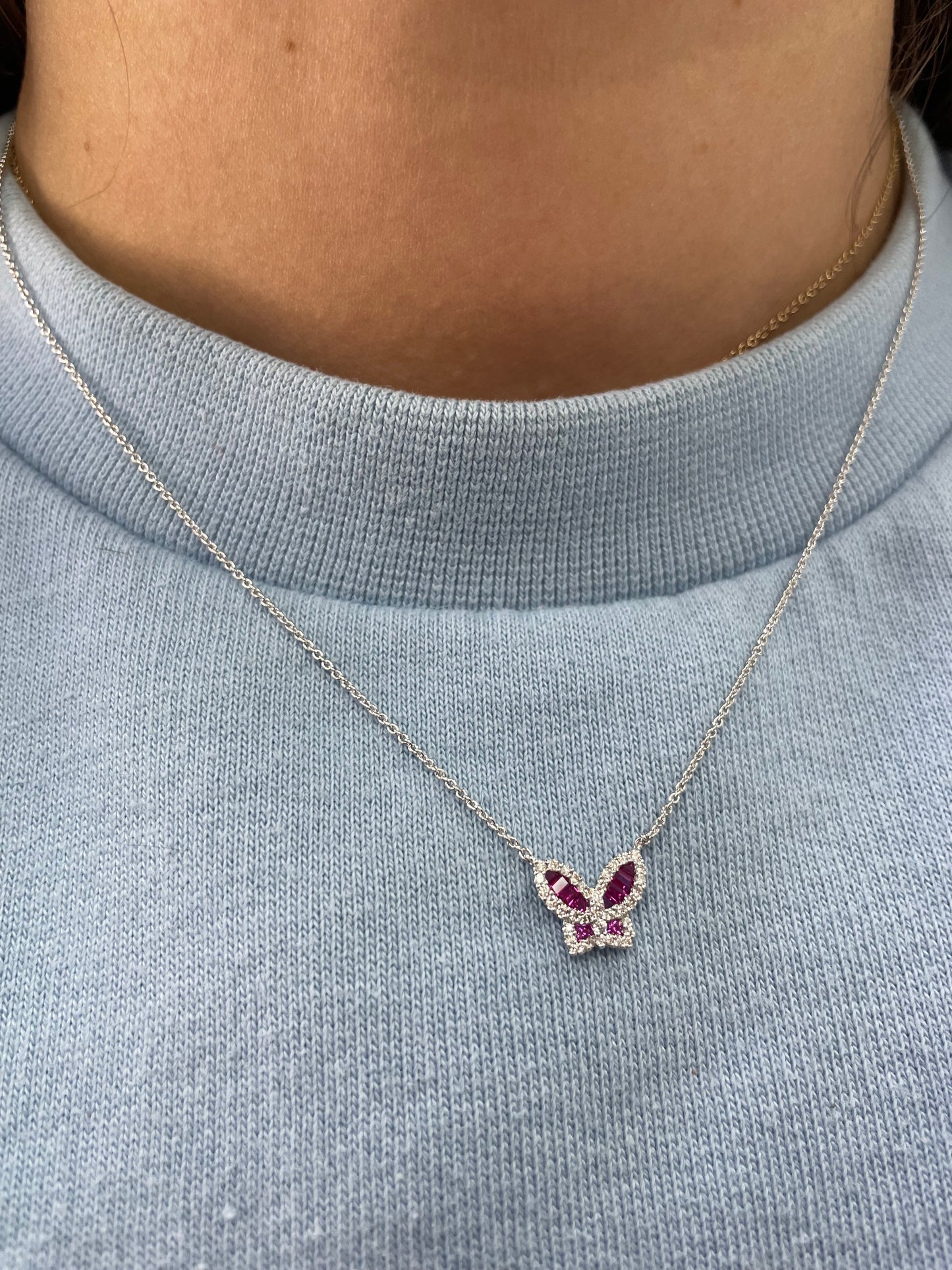 Petite Ruby and Diamond Butterfly Pendant