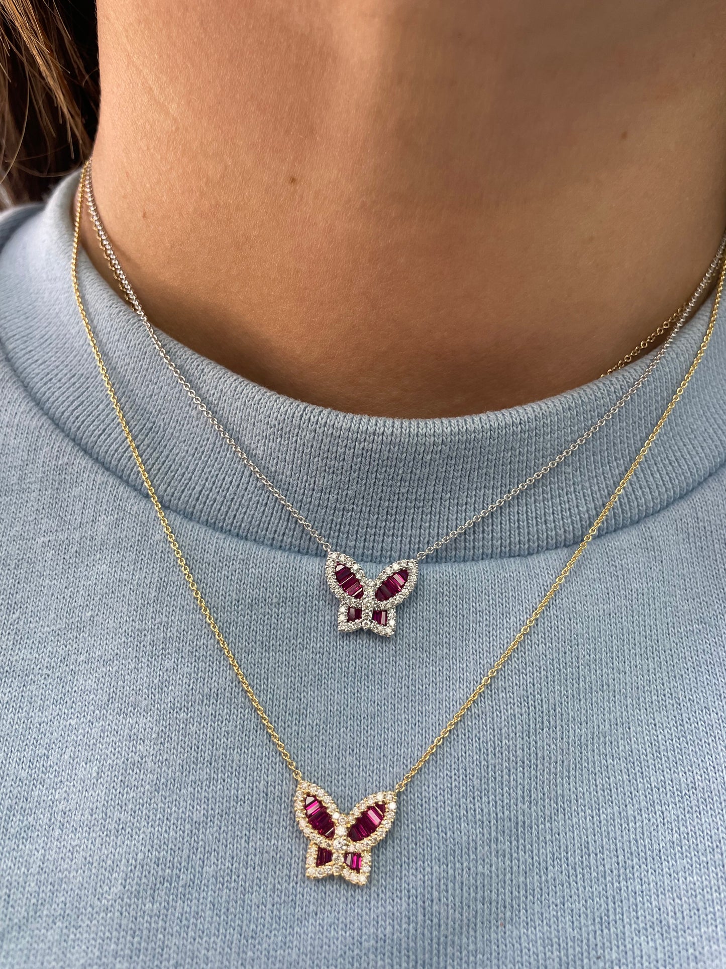 Medium Ruby and Diamond Butterfly Pendant