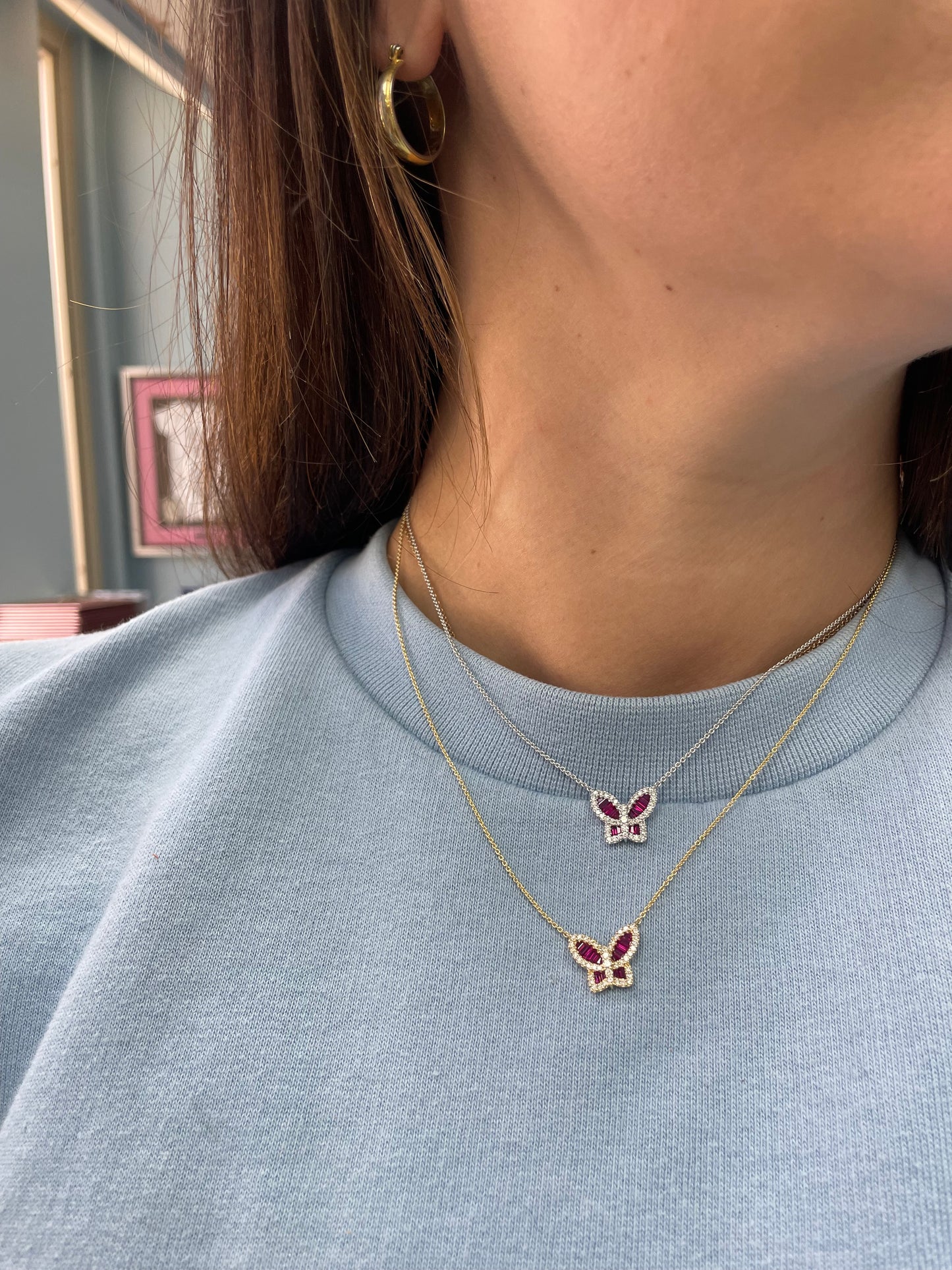 Medium Ruby and Diamond Butterfly Pendant