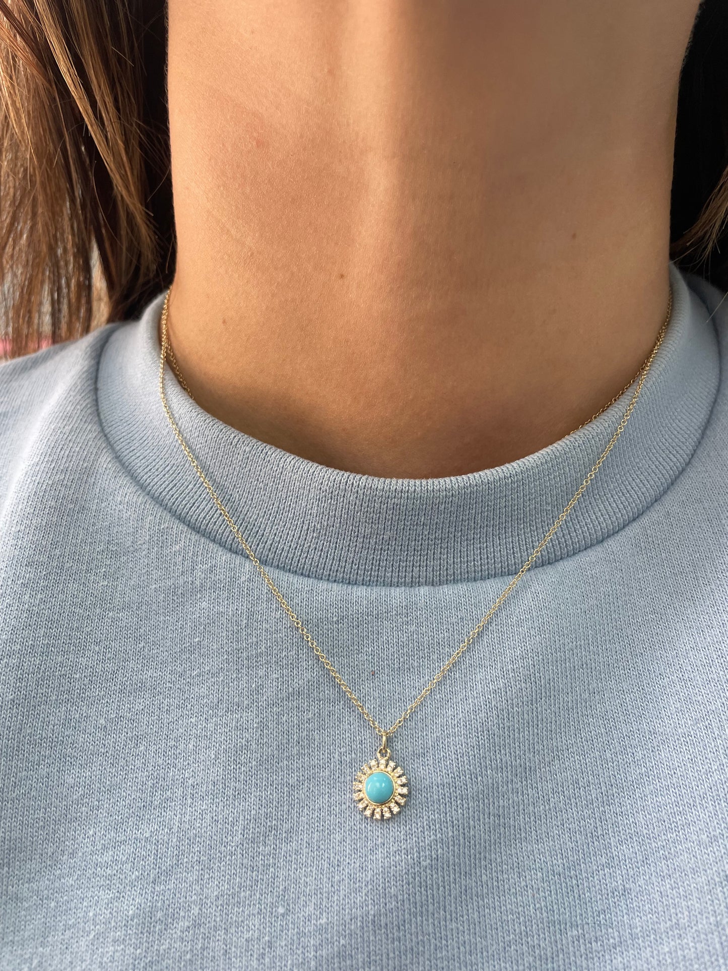 Turquoise and Diamond Sun Pendant