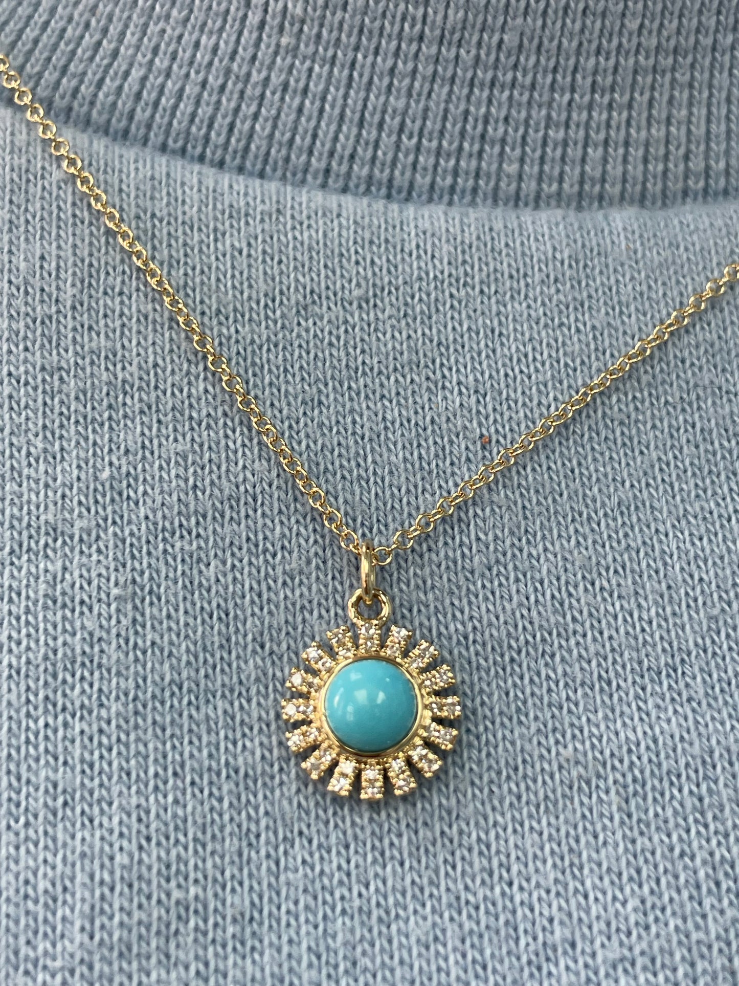 Turquoise and Diamond Sun Pendant