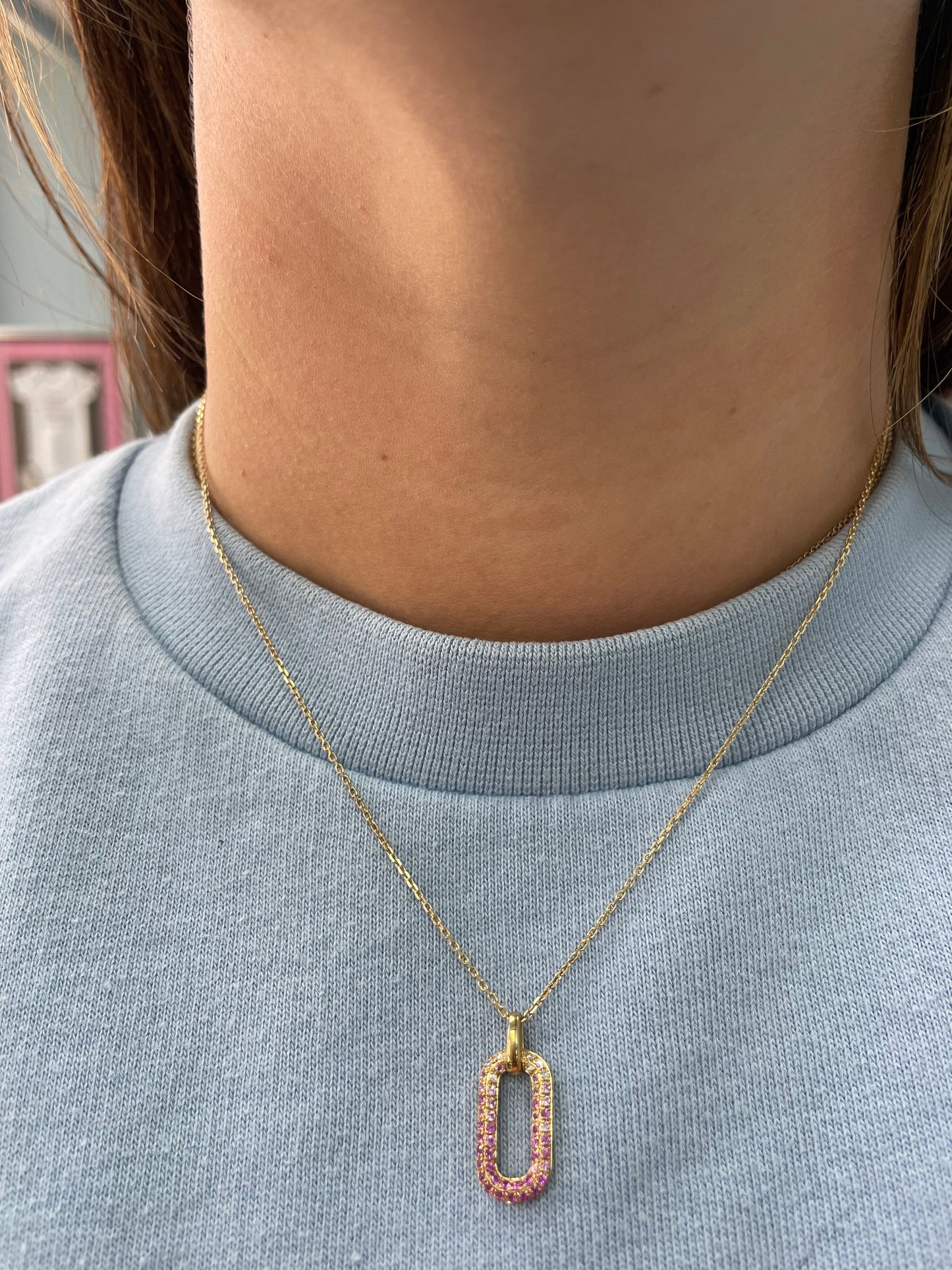 Ombre Pink Sapphire and Diamond Paper Clip Pendant