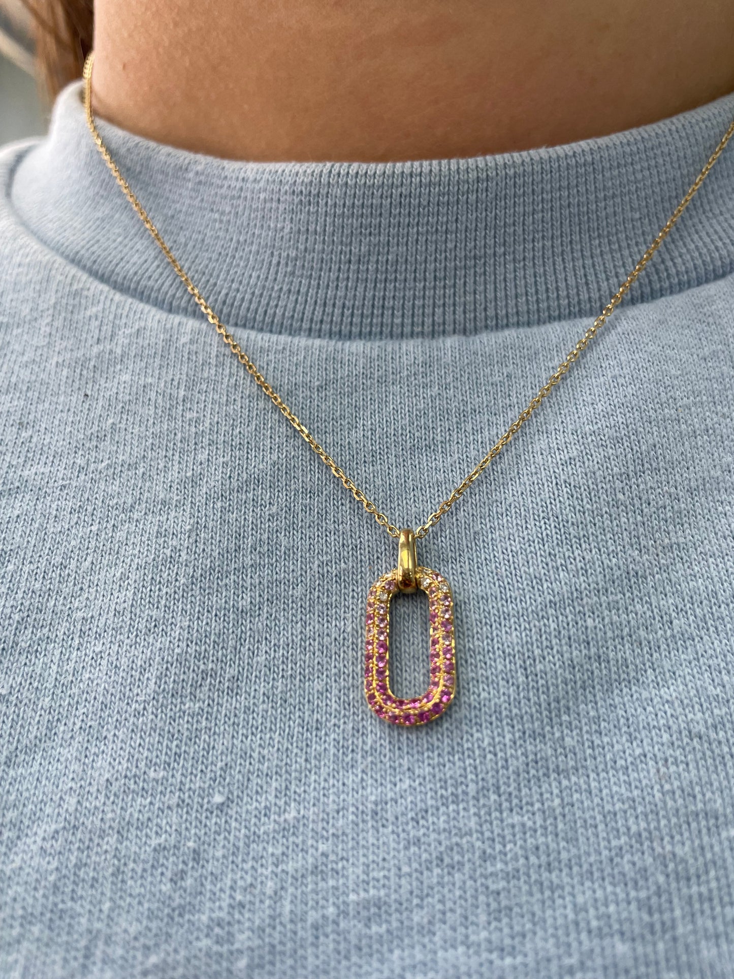 Ombre Pink Sapphire and Diamond Paper Clip Pendant