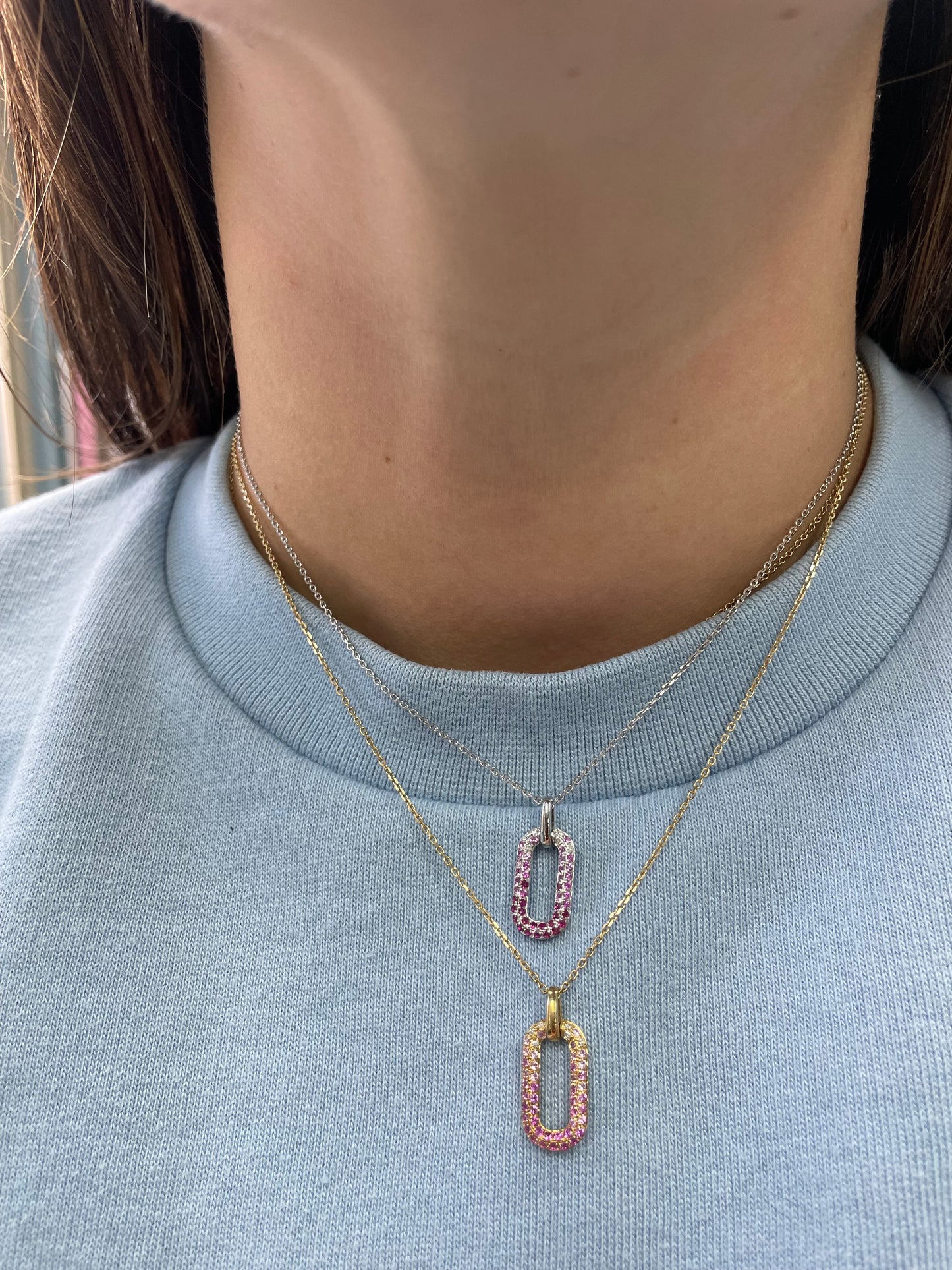 Ombre Pink Sapphire and Diamond Paper Clip Pendant