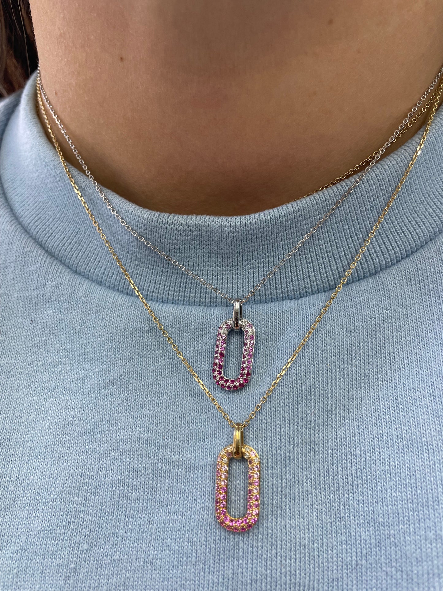 Ombre Pink Sapphire and Diamond Paper Clip Pendant