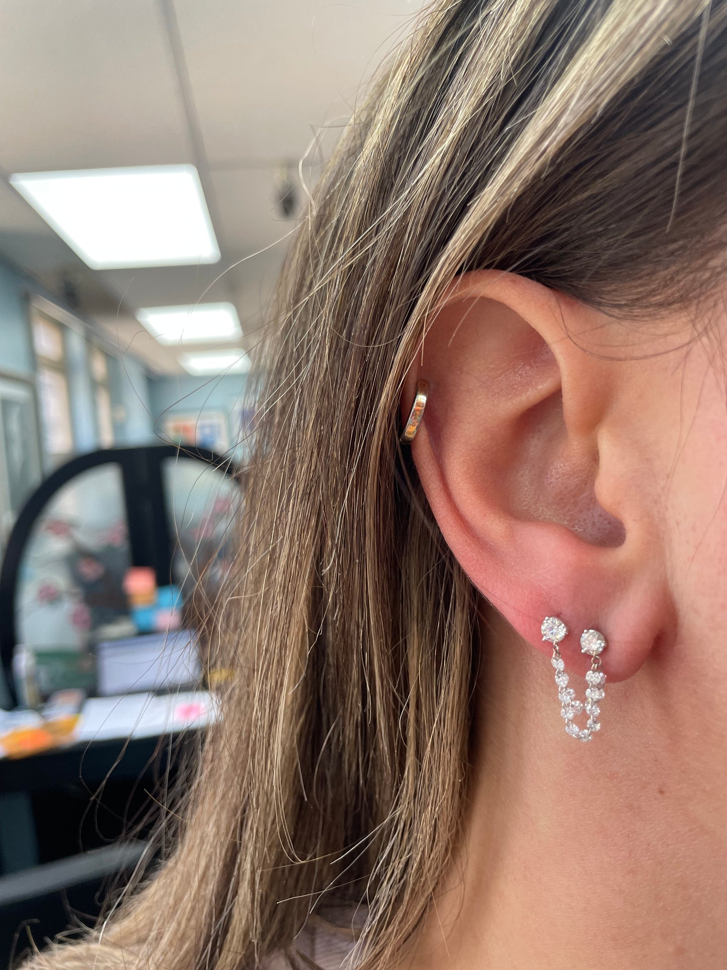 Double Row Floating Round Diamond Earring