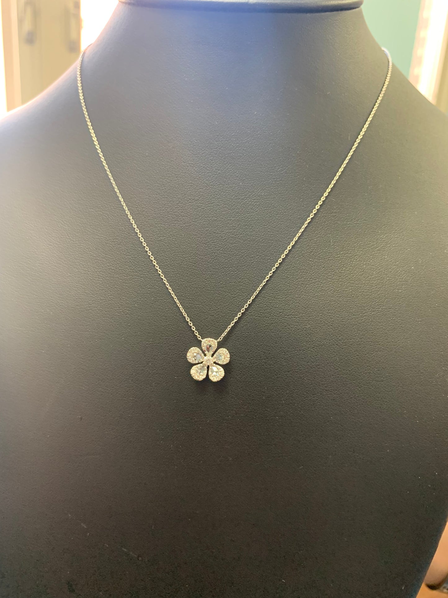 Rose Cut and Round Diamond Flower Pendant